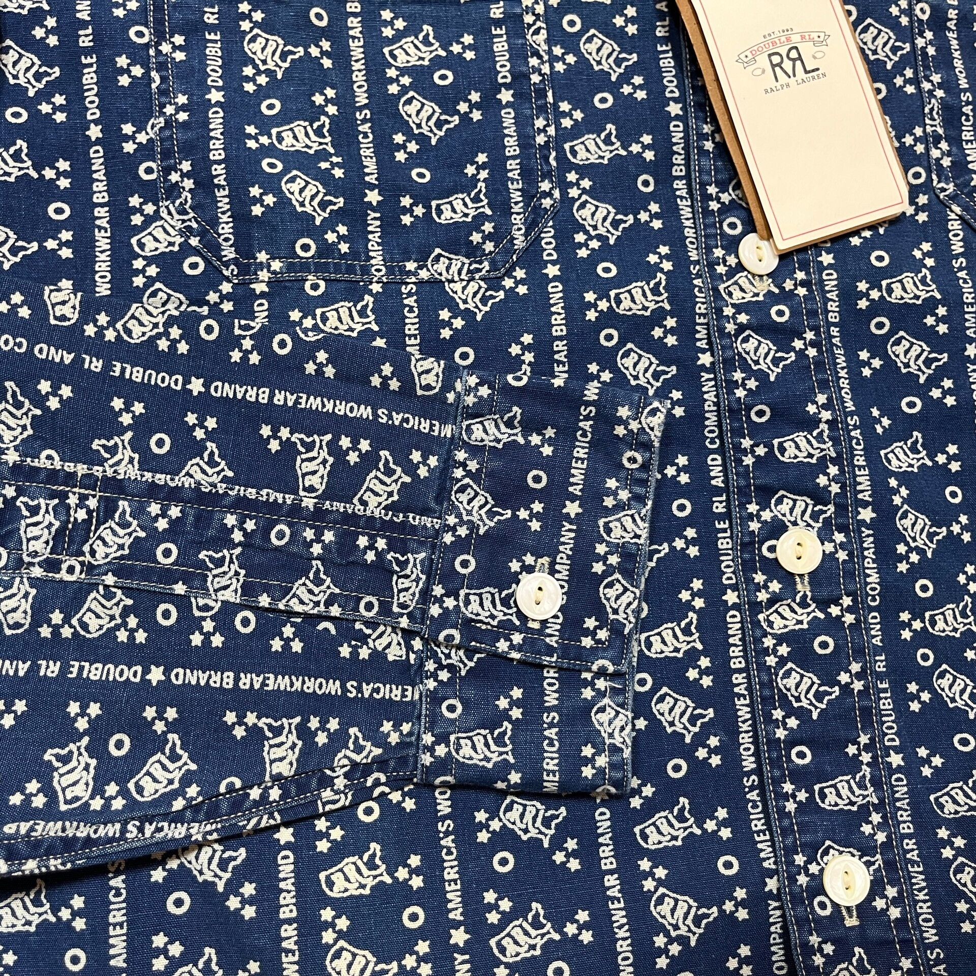 RRL Ralph Lauren RRL Blue Printed Logo Shirt Size US M / EU 48-50 / 2 - 6 Thumbnail