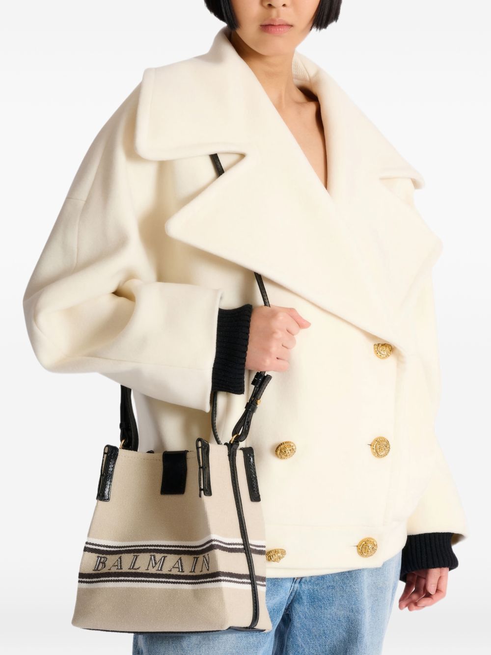 Balmain RELEASE CANVAS AND LEATHER BUCKET BAG Size ONE SIZE - 7 Thumbnail