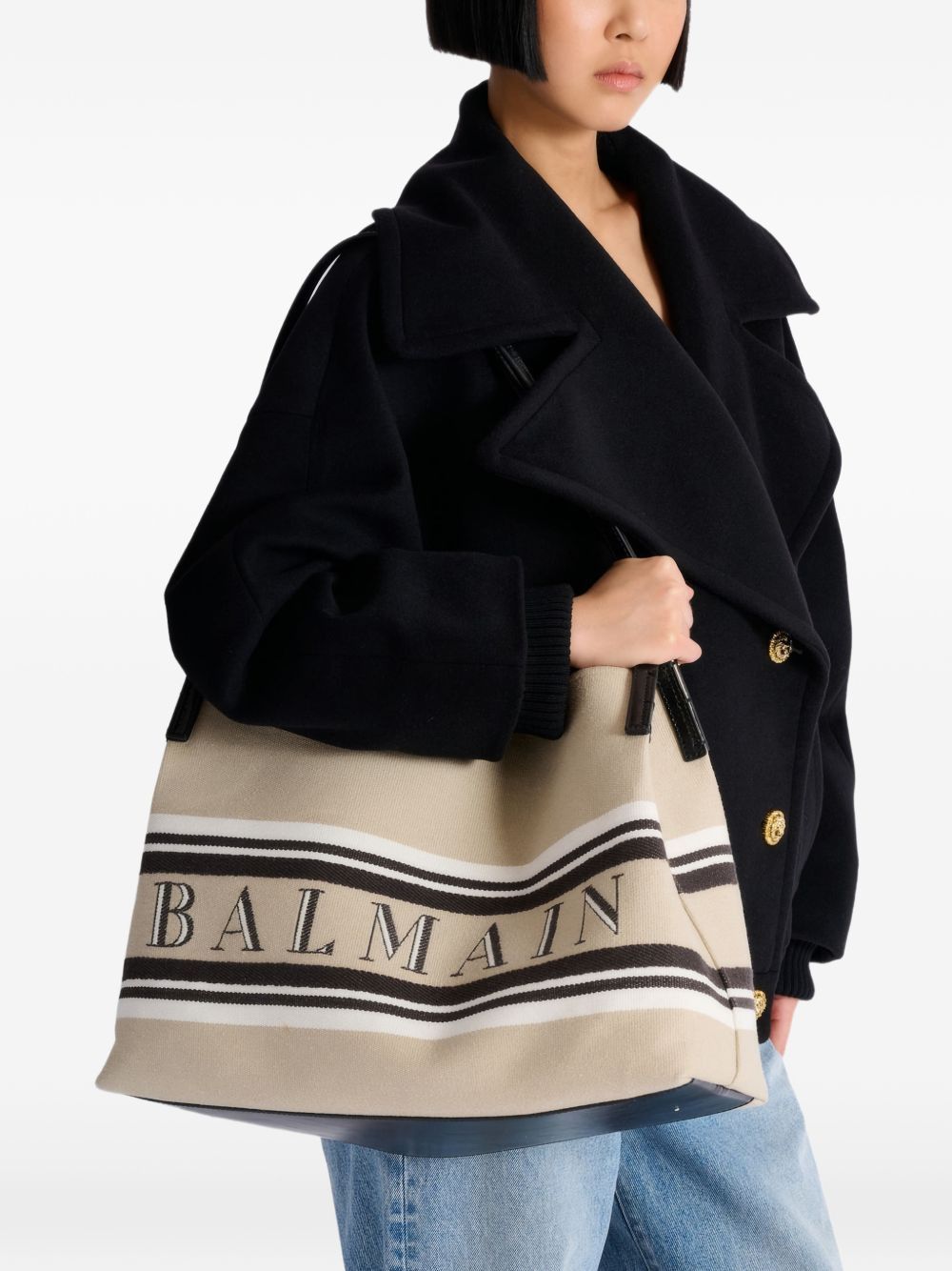 Balmain RELEASE CANVAD AND LEATHER MEDIUM TOTE Size ONE SIZE - 5 Thumbnail
