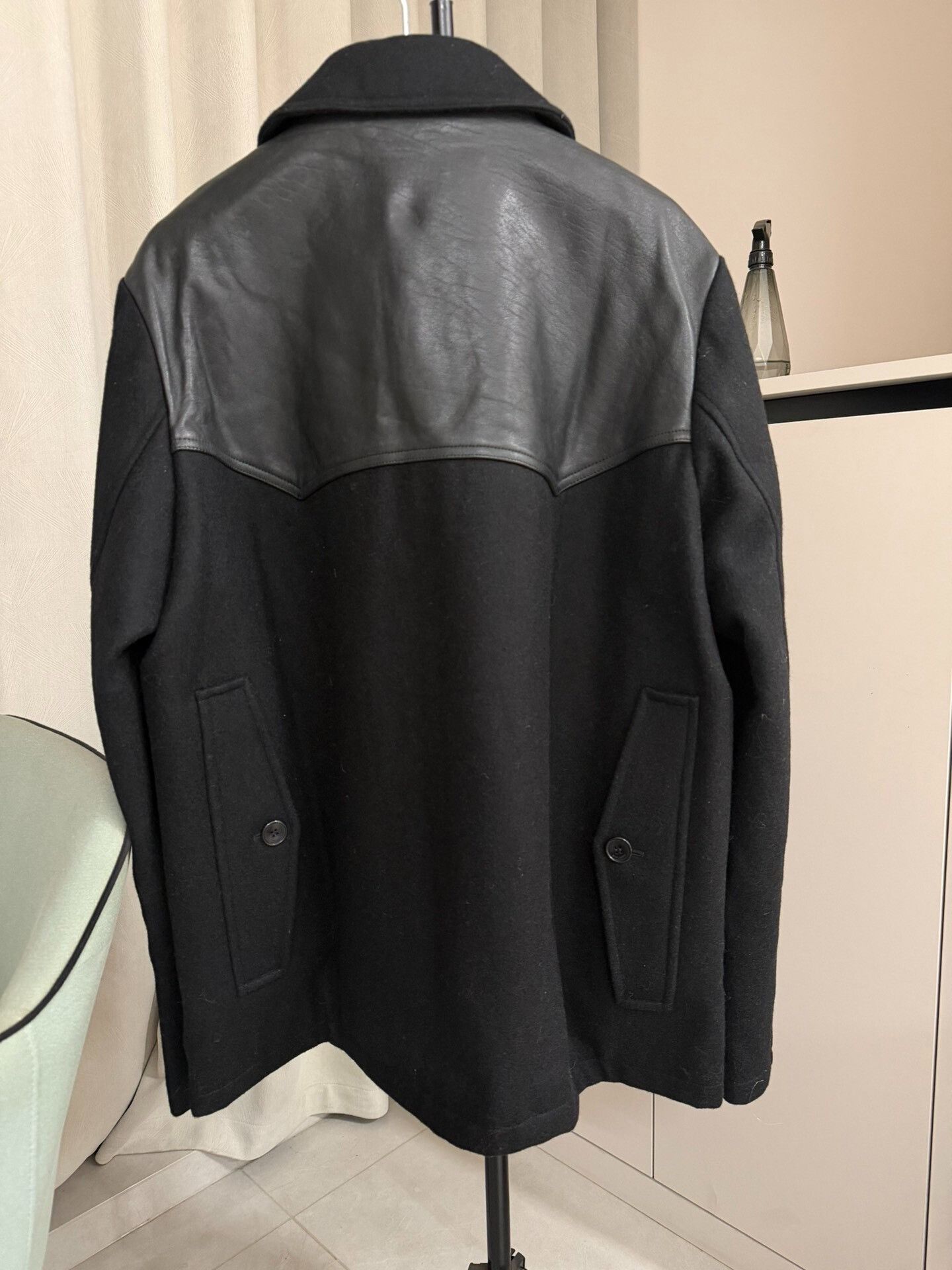 Saint Laurent Paris Saint Laurent Black Leather Wool Jacket Size US L / EU 52-54 / 3 - 3 Thumbnail
