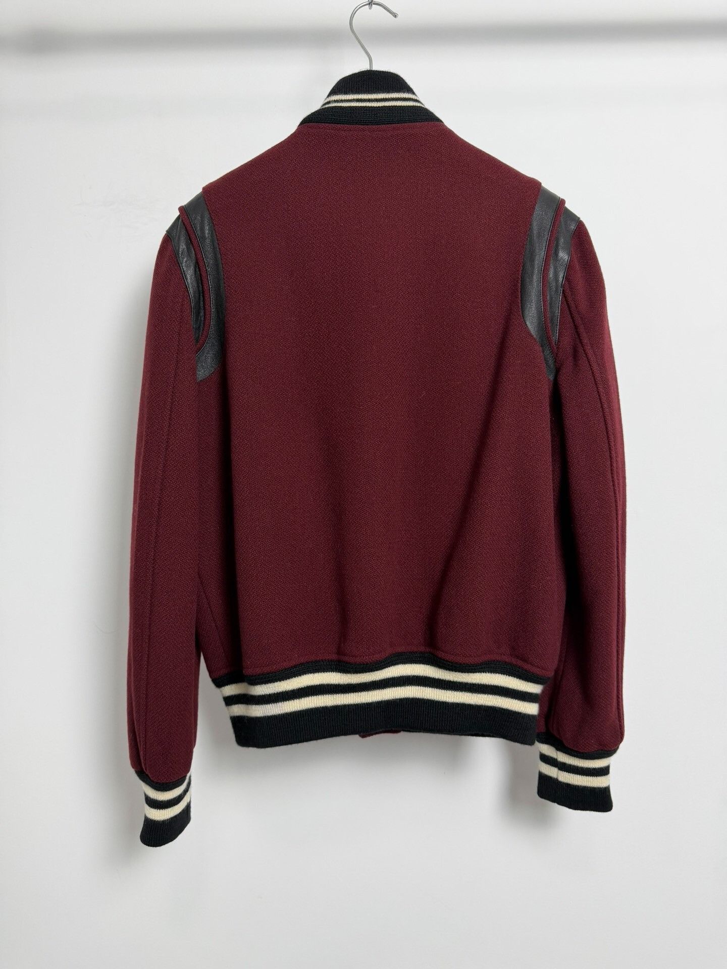 Saint Laurent Paris Saint Laurent Burgundy Leather Baseball Jacket Size US S / EU 44-46 / 1 - 2 Thumbnail