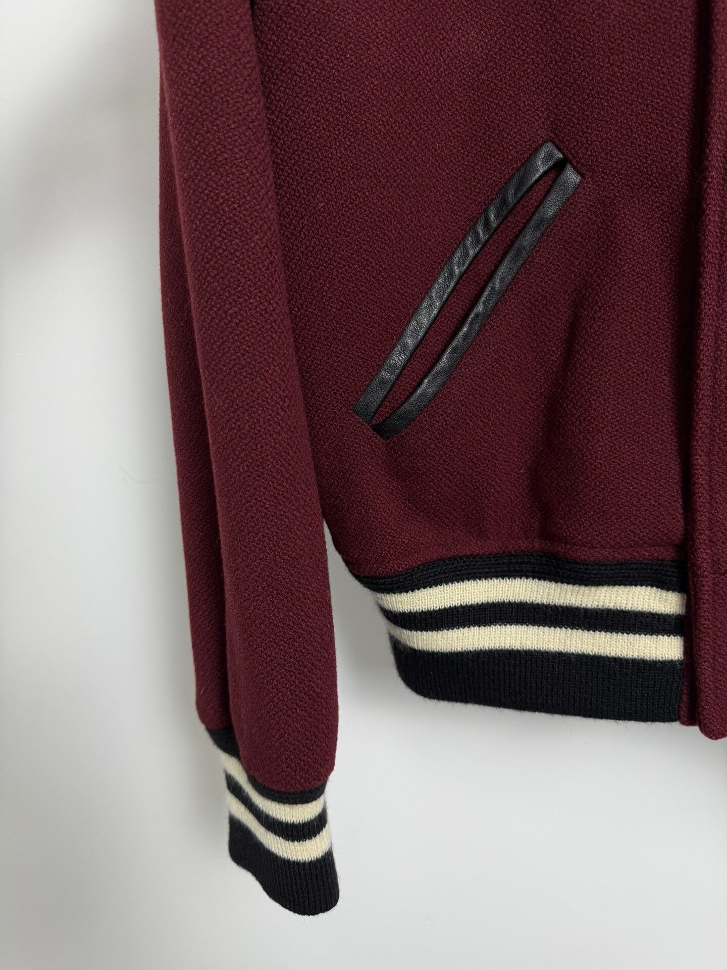 Saint Laurent Paris Saint Laurent Burgundy Leather Baseball Jacket Size US S / EU 44-46 / 1 - 4 Thumbnail