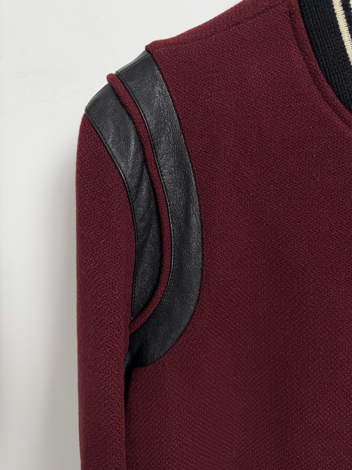 Saint Laurent Paris Saint Laurent Burgundy Leather Baseball Jacket Size US S / EU 44-46 / 1 - 3 Thumbnail