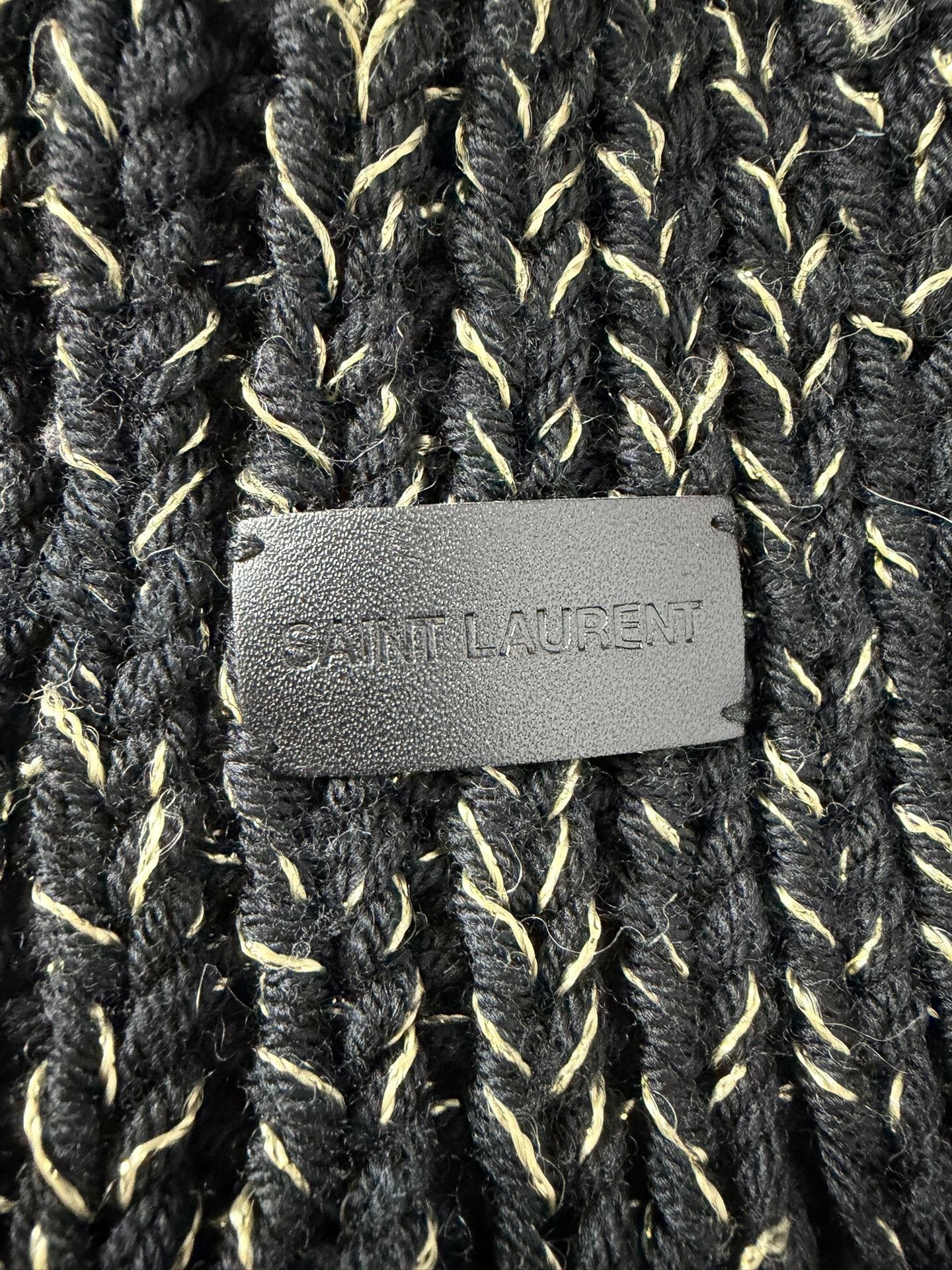 Saint Laurent Paris Saint Laurent Black Gold Blended Wool Scarf Size ONE SIZE - 6 Thumbnail