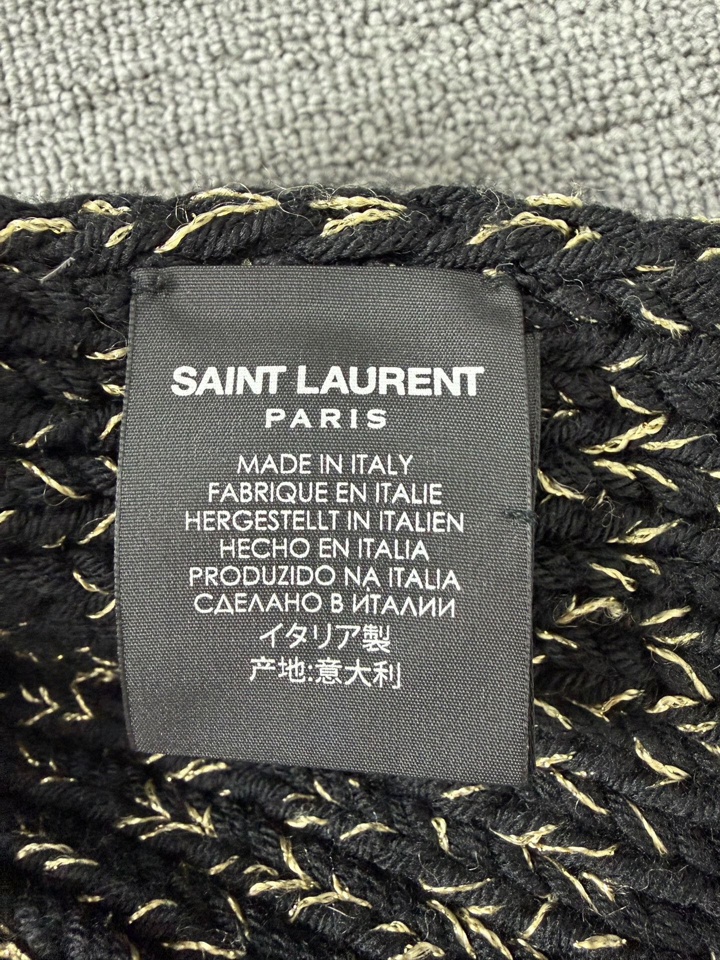 Saint Laurent Paris Saint Laurent Black Gold Blended Wool Scarf Size ONE SIZE - 3 Thumbnail