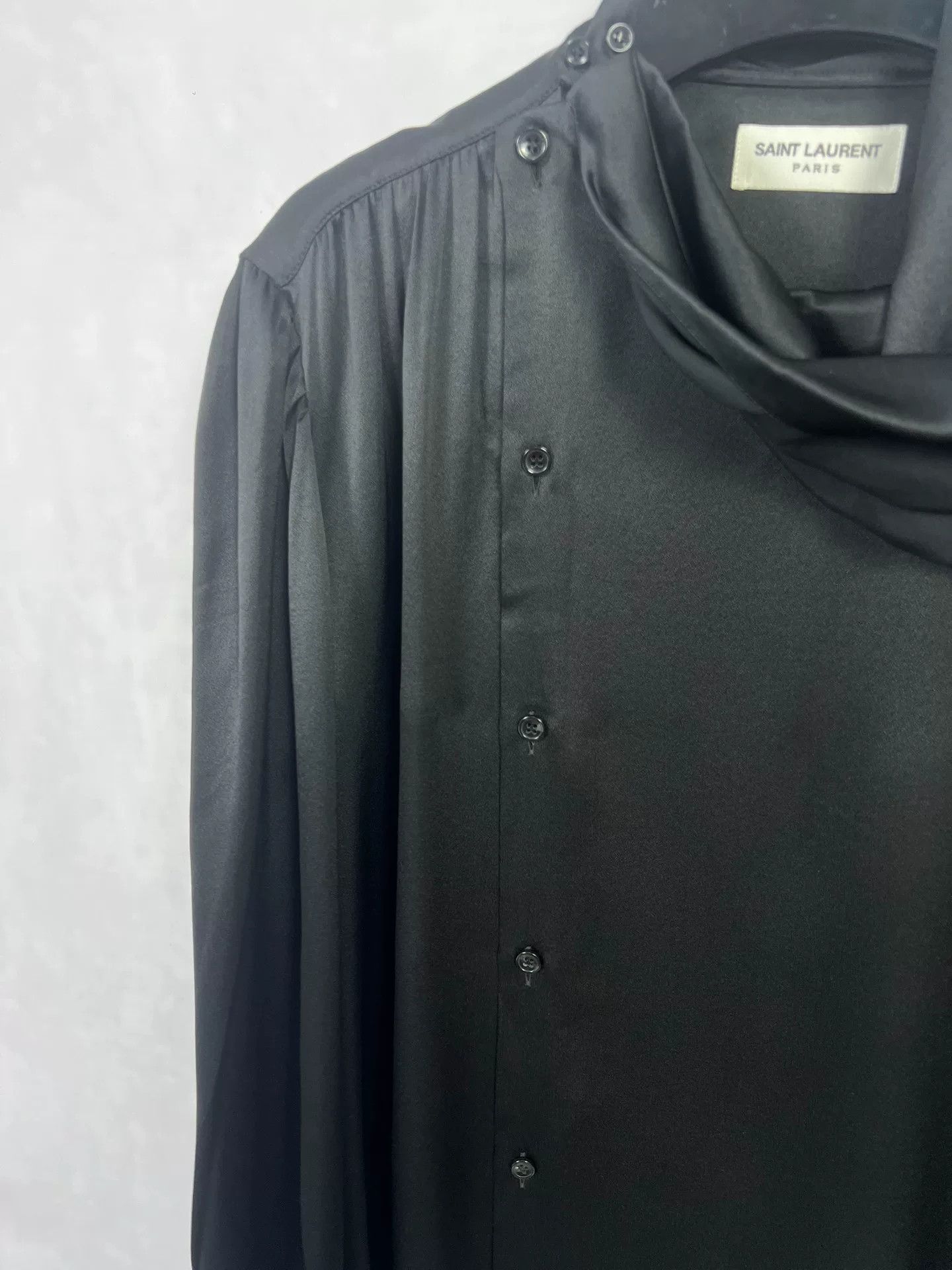 Saint Laurent Paris Saint Laurent Black Silk Asymmetrical Shirt Size US L / EU 52-54 / 3 - 3 Thumbnail