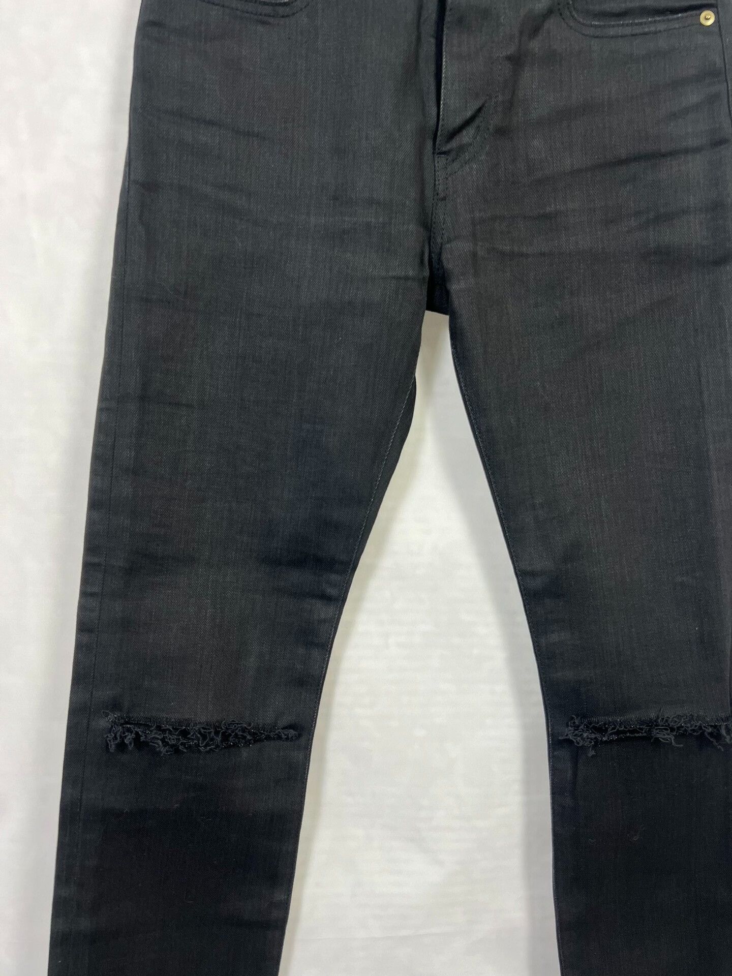 Hedi Slimane Saint Laurent Black Distressed Denim Pants Size US 28 / EU 44 - 3 Thumbnail