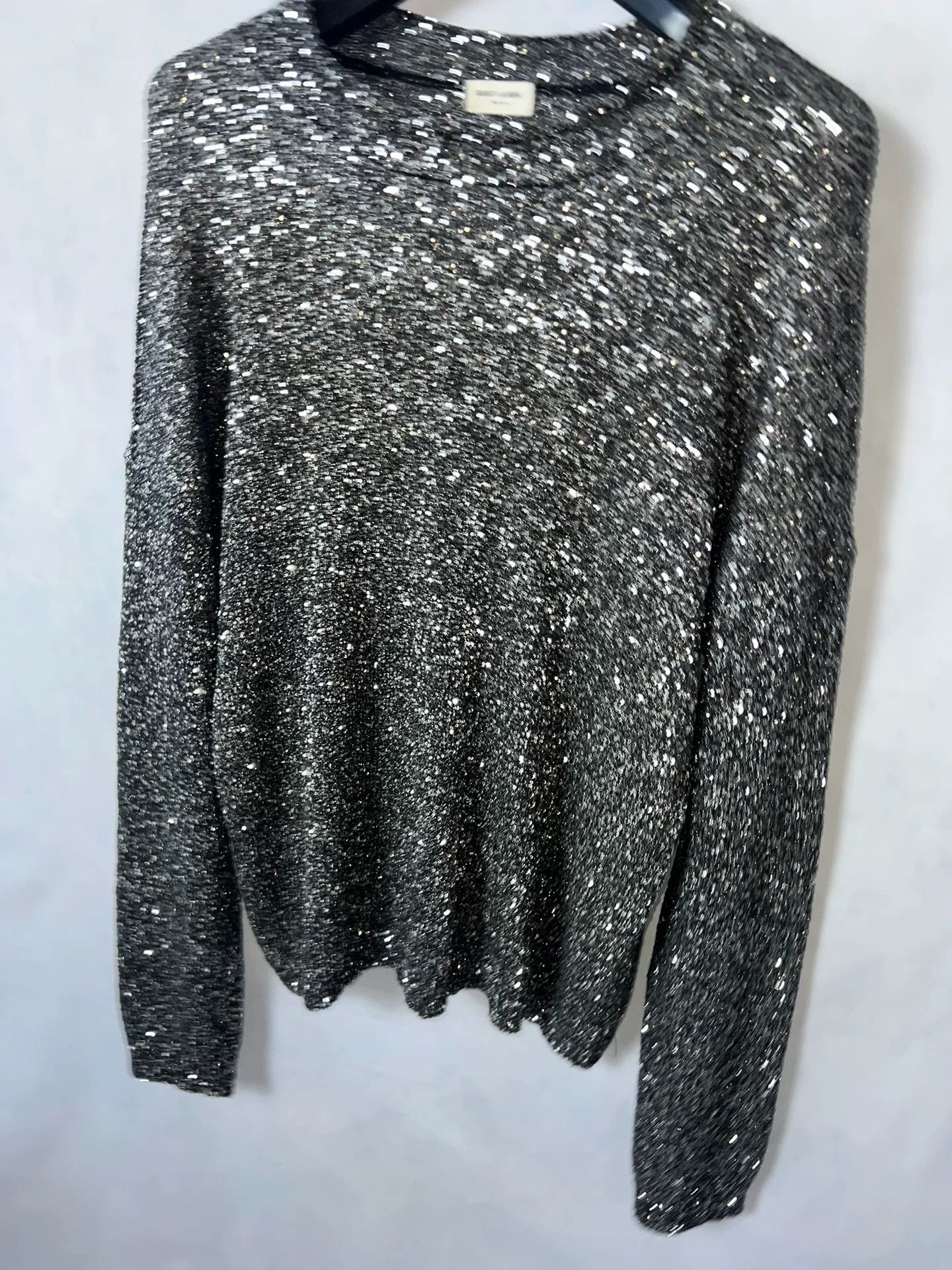 Saint Laurent Silver Sequin Sweater