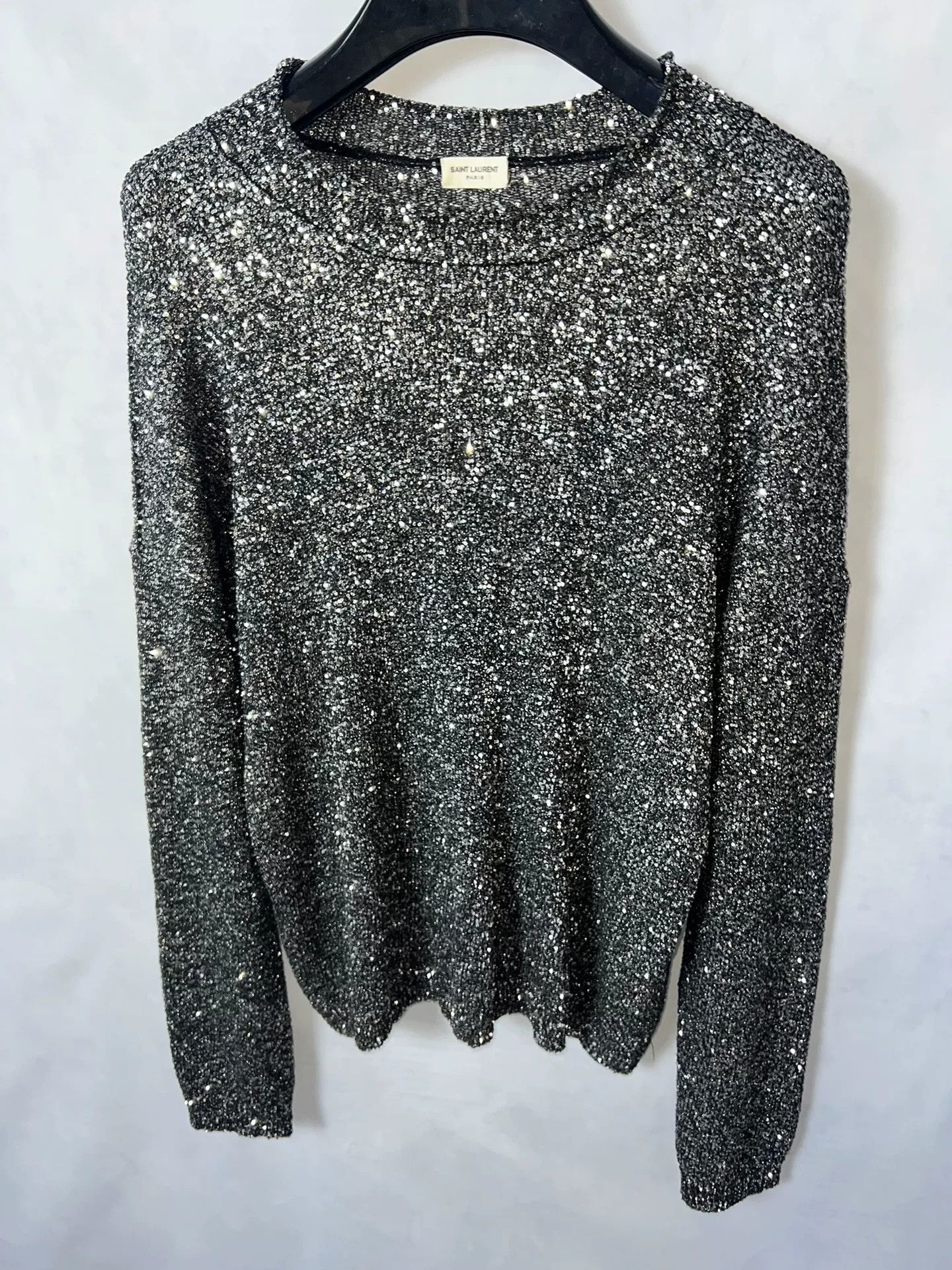 Saint Laurent Silver Sequin Sweater