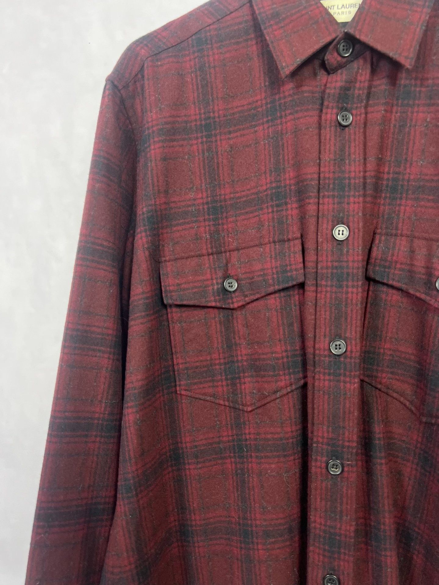 Saint Laurent Paris Saint Laurent Wool Shirt with Burgundy Check Size US M / EU 48-50 / 2 - 3 Thumbnail