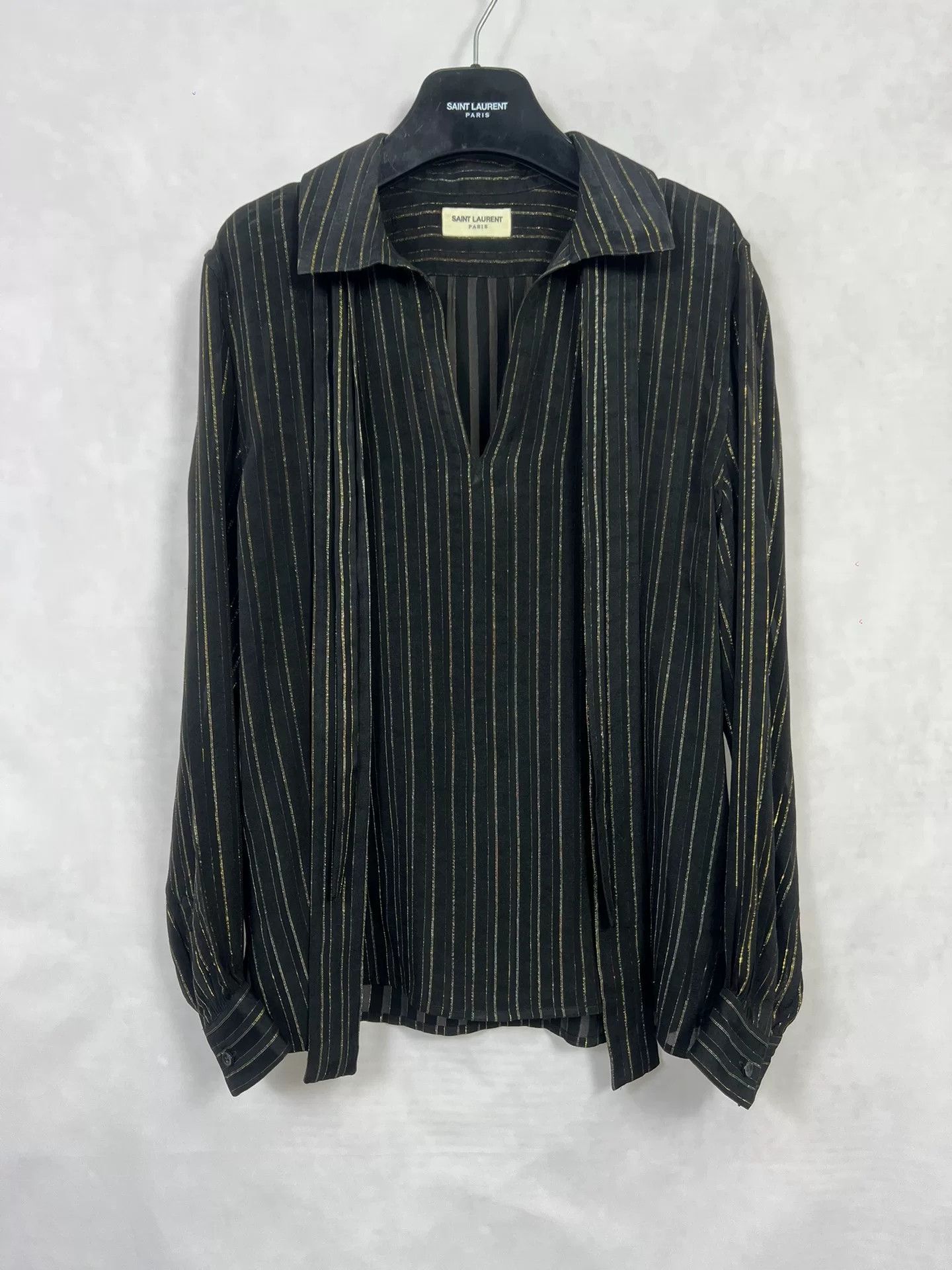 Saint Laurent Paris Saint Laurent Black Gold Stripe Shirt Size US S / EU 44-46 / 1 - 2 Thumbnail