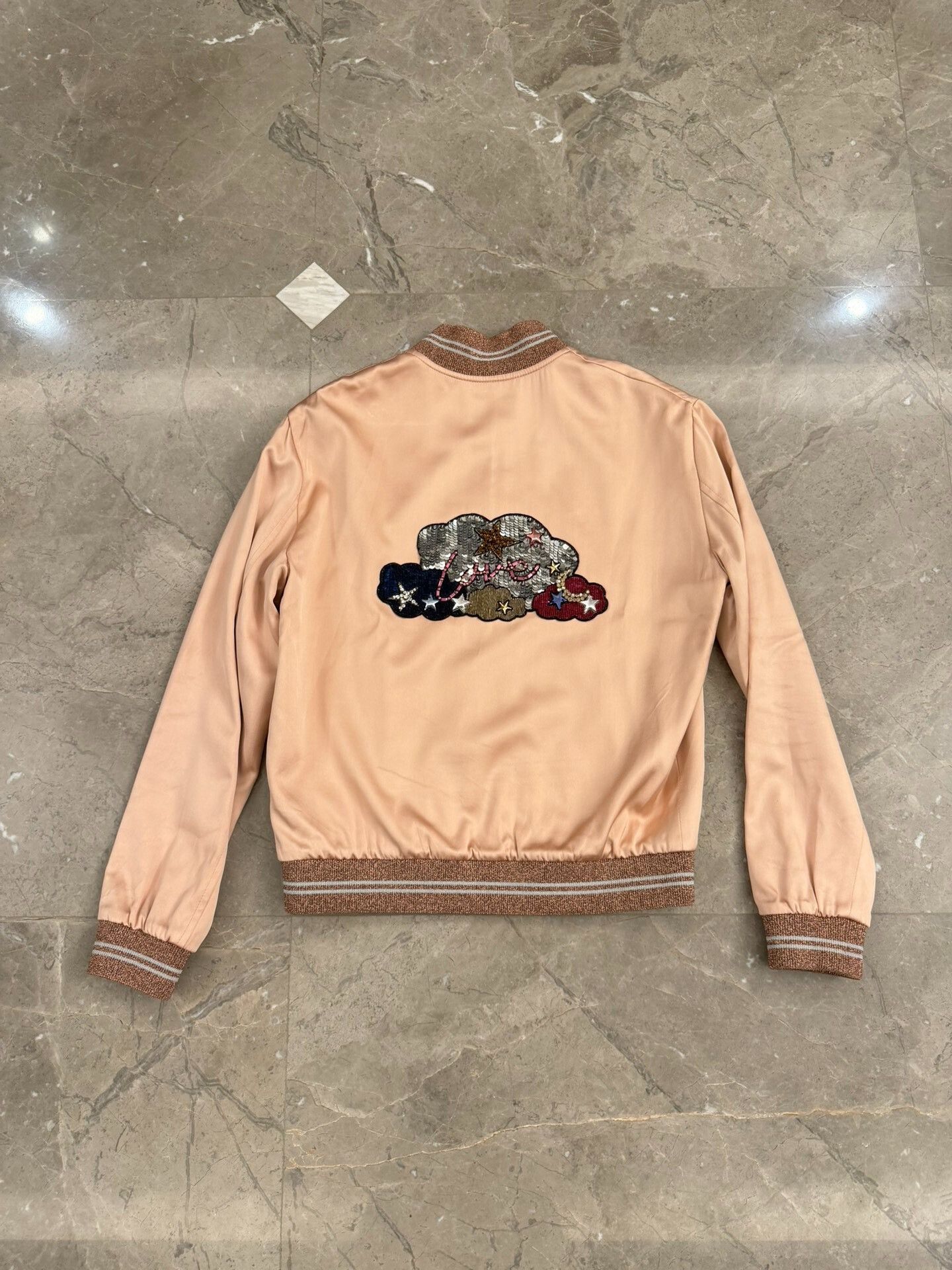 Saint Laurent Paris Pink Satin Baseball Jacket with Cloud Design Size US S / EU 44-46 / 1 - 4 Thumbnail