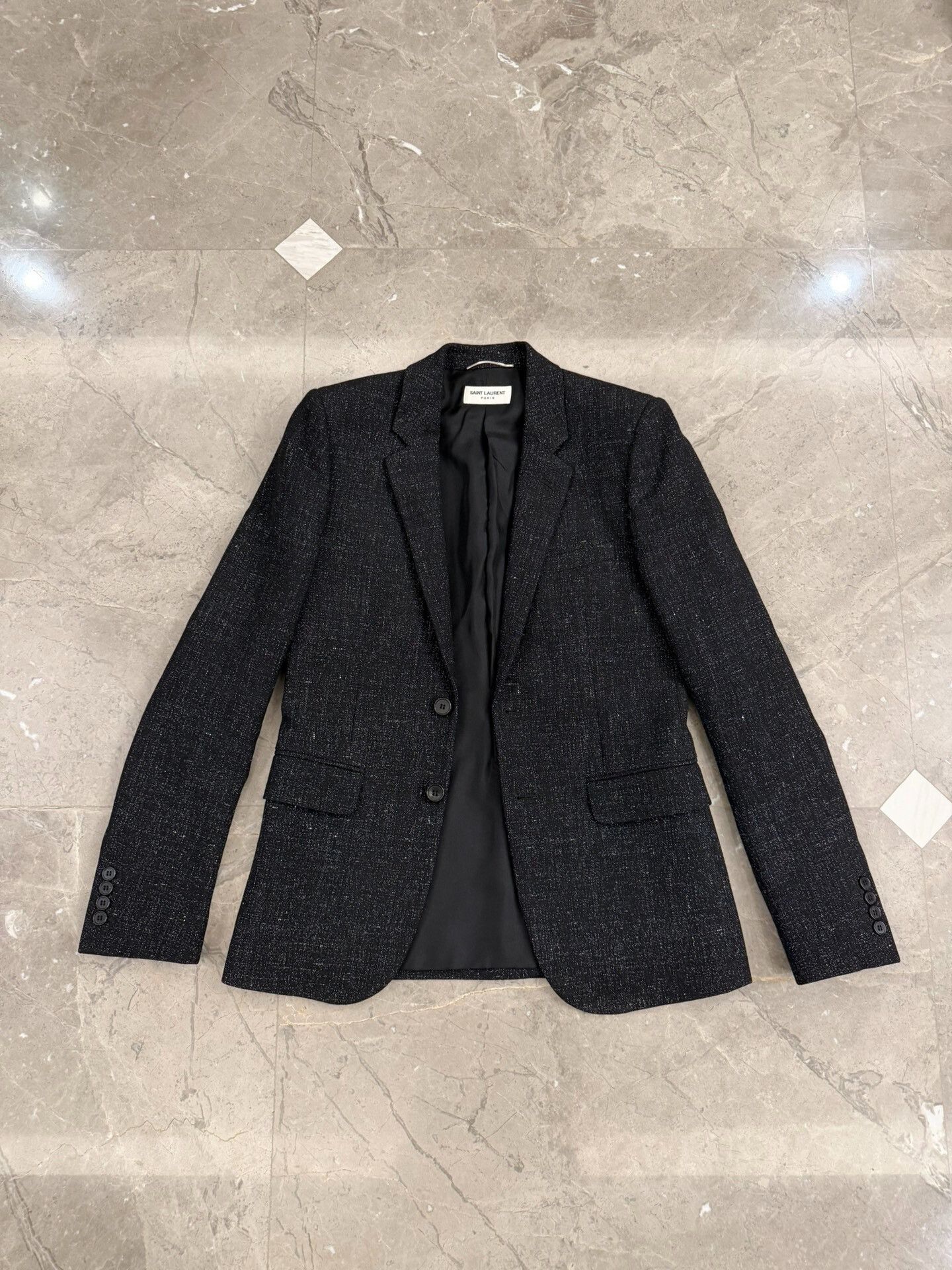 Saint Laurent Paris Saint Laurent Black Wool-Linen Blazer Size US S / EU 44-46 / 1 - 8 Thumbnail