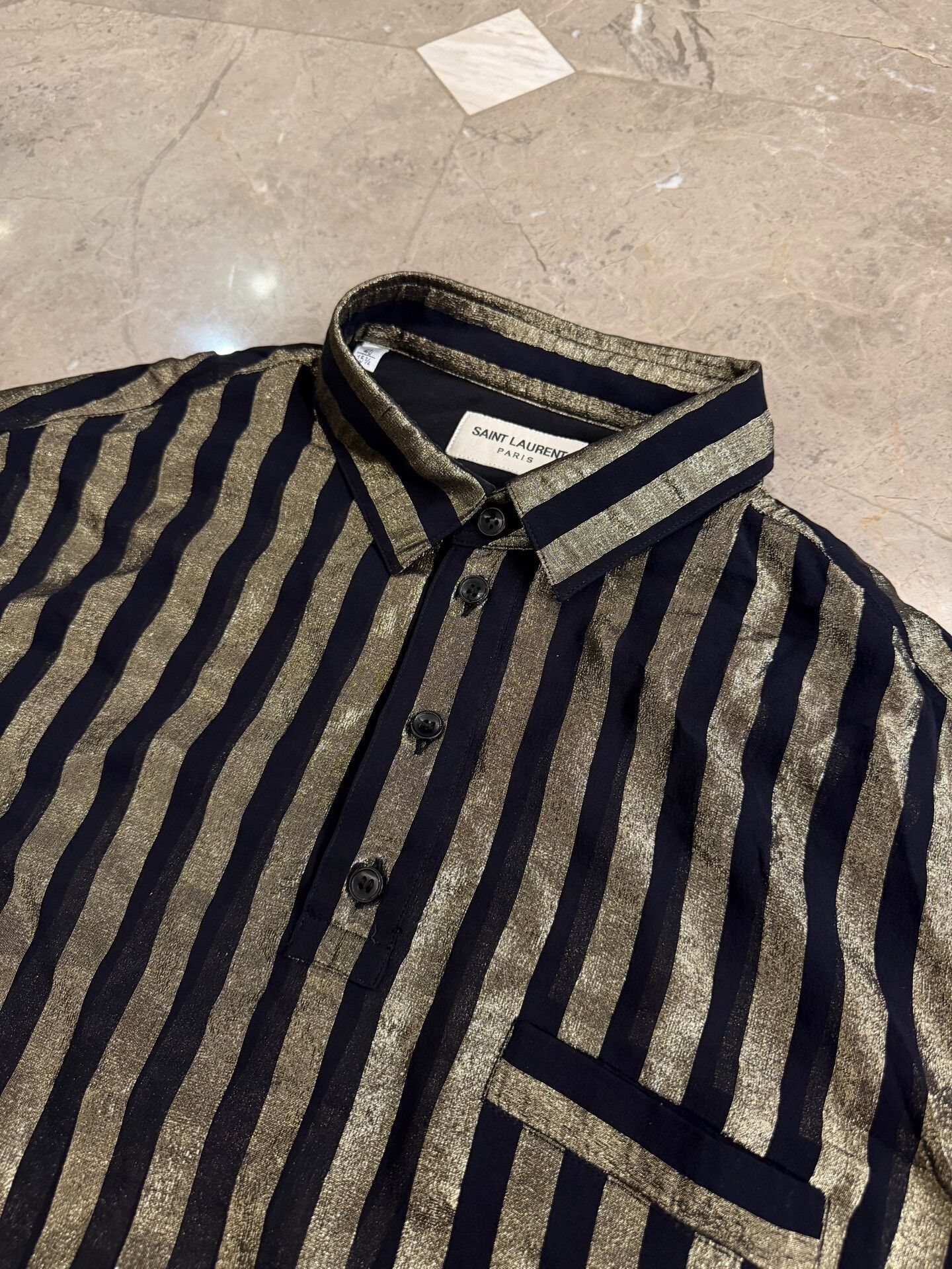 Saint Laurent Paris Saint Laurent Black Striped Silk Shirt Size US XXS / EU 40 - 8 Thumbnail