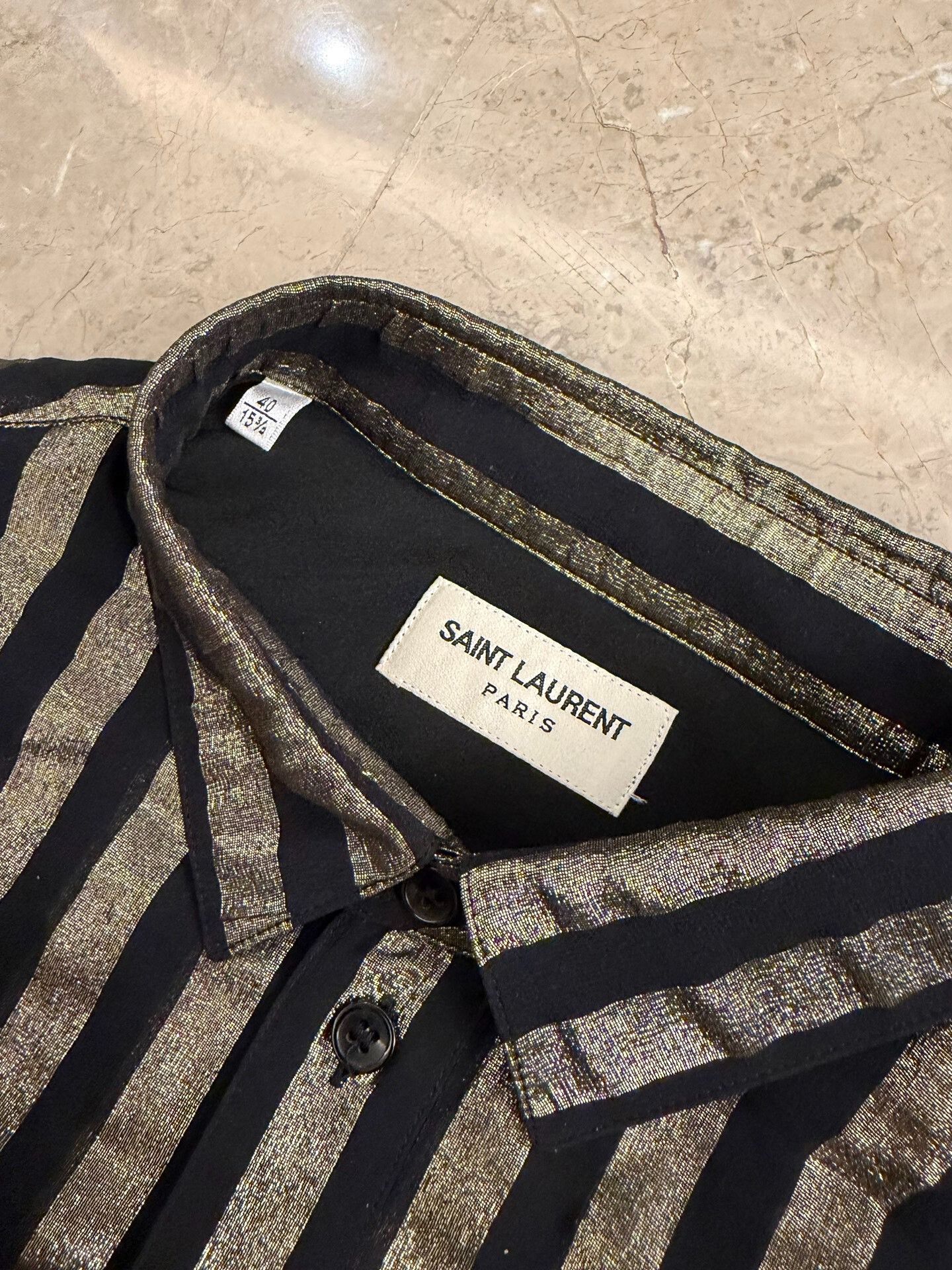 Saint Laurent Paris Saint Laurent Black Striped Silk Shirt Size US XXS / EU 40 - 3 Thumbnail