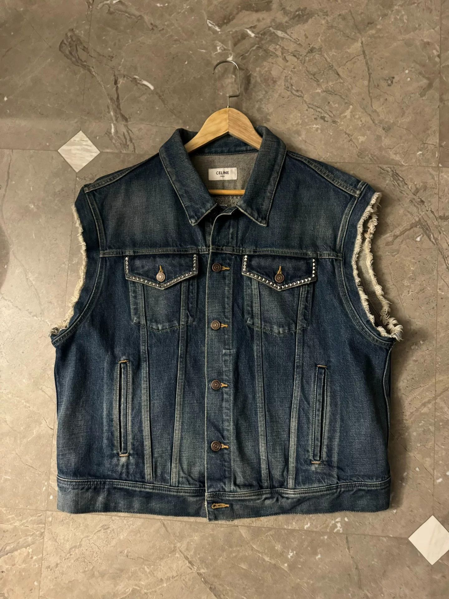 Celine Celine Denim Vest with Studded Text Size US M / EU 48-50 / 2 - 2 Thumbnail