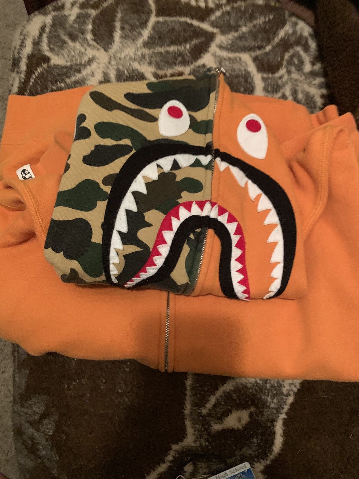 Bape Bape Shark Hoodie Orange Half Camo Grailed