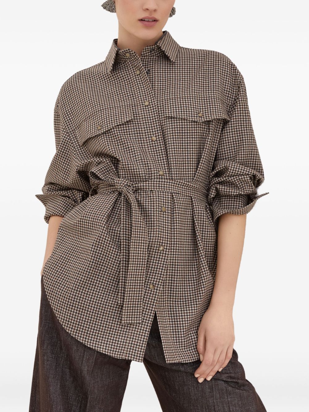 Brunello Cucinelli WOOL CHECKED SHIRT Size M / US 6-8 / IT 42-44 - 3 Thumbnail