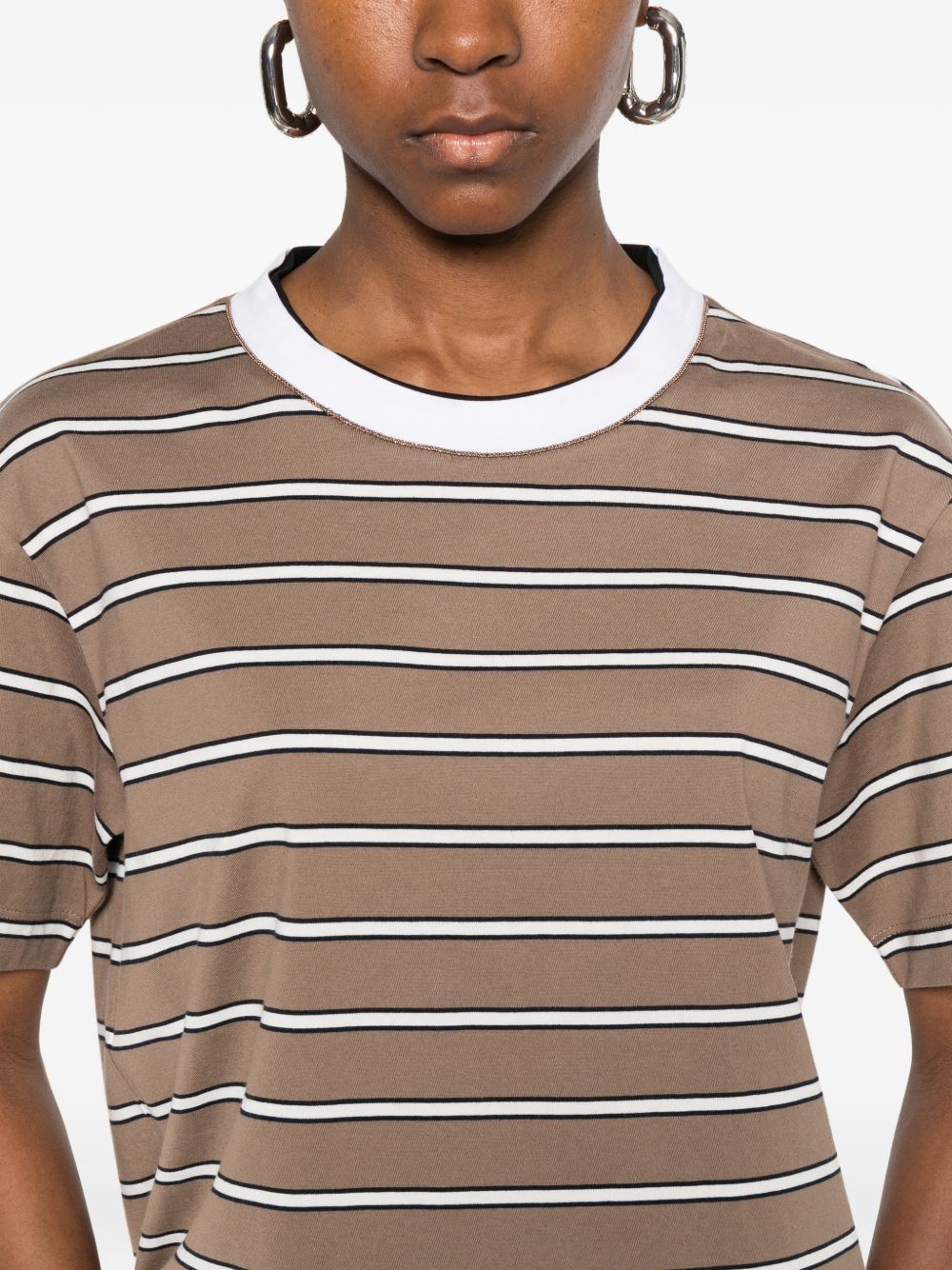 Brunello Cucinelli STRIPED COTTON T-SHIRT Size S / US 4 / IT 40 - 2 Thumbnail