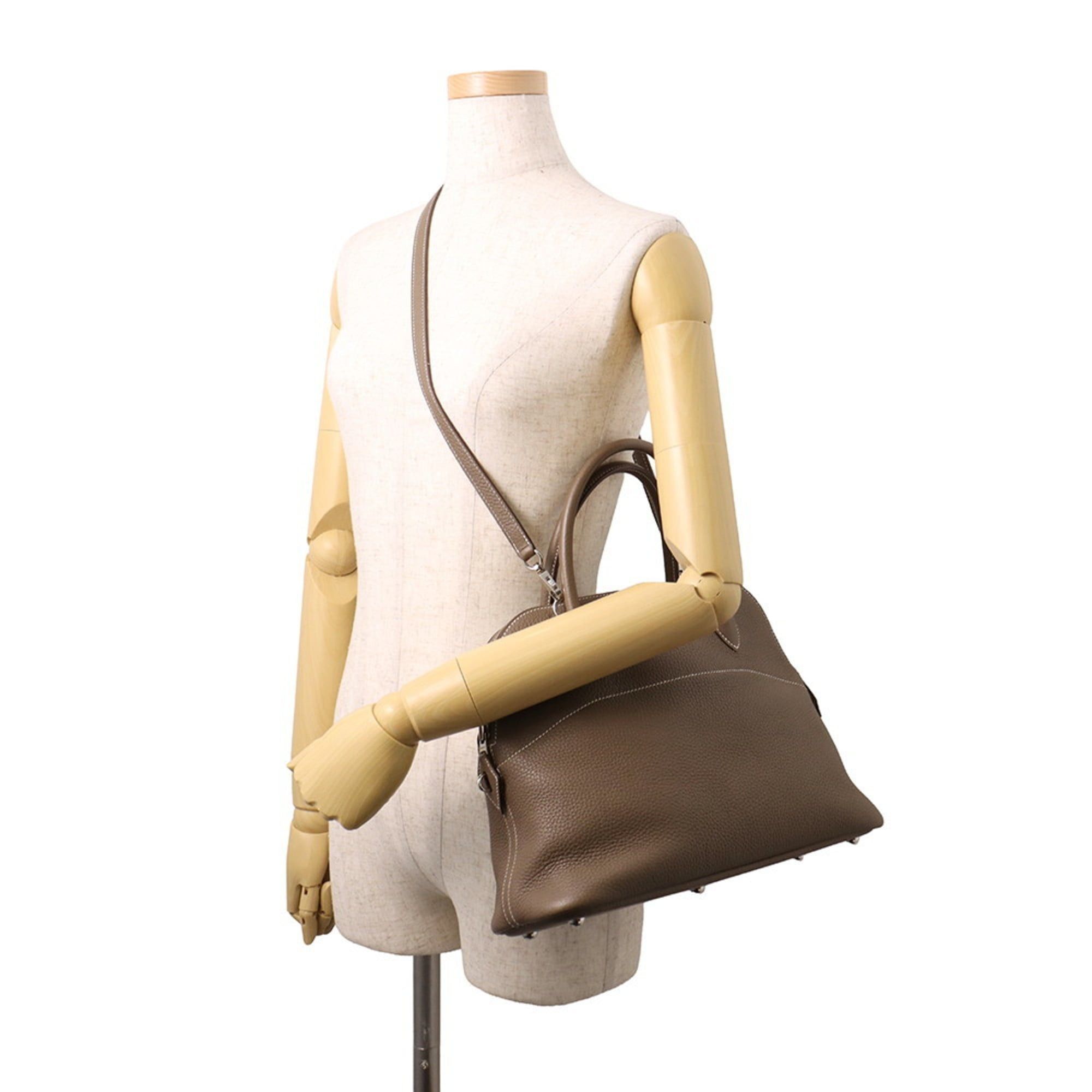 Hermes Hermès Bolide 31 Etoupe Handbag in Taurillon Clemence Leather with C Stamp, 2-Way Shoulder Bag
