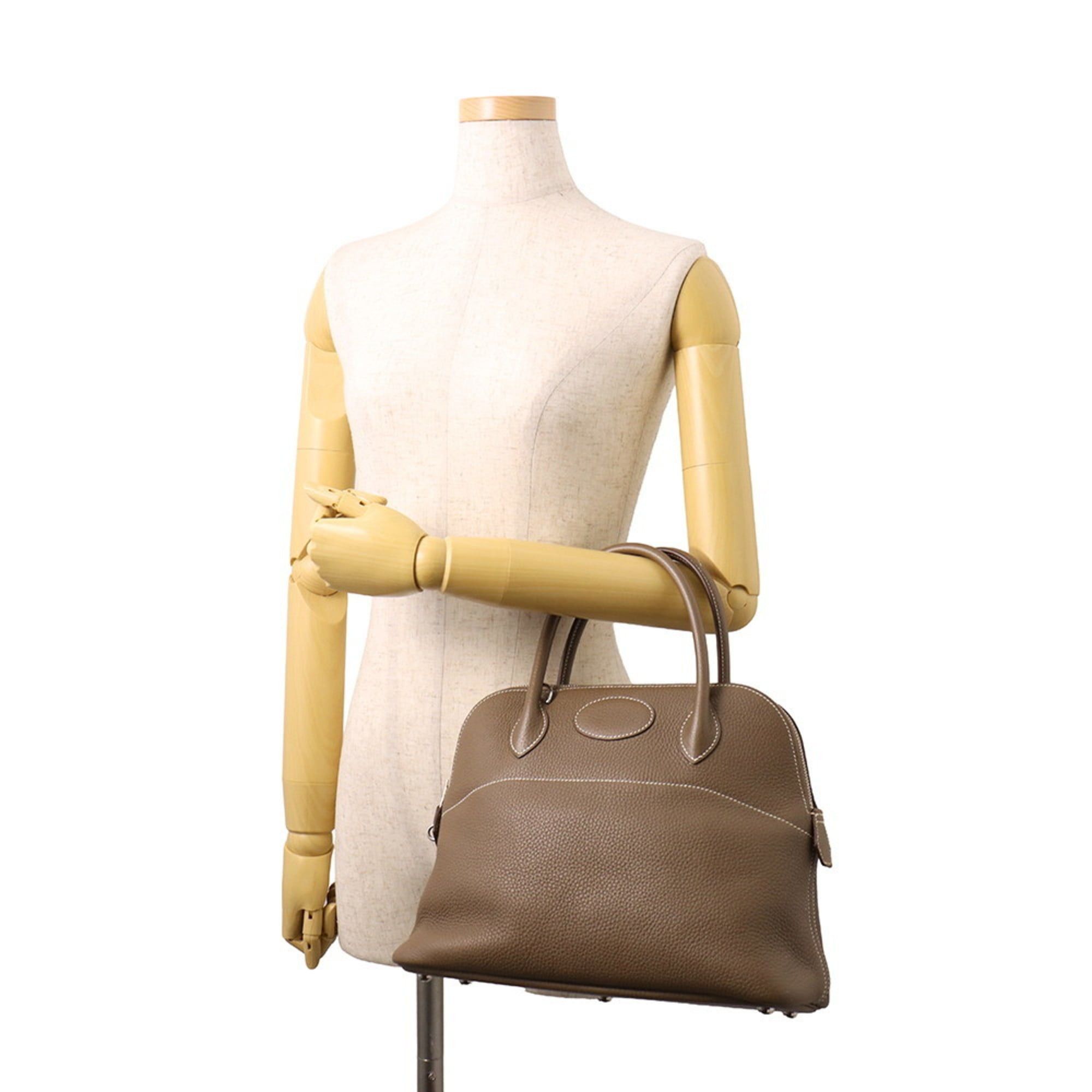 Hermes Hermès Bolide 31 Etoupe Handbag in Taurillon Clemence Leather with C Stamp, 2-Way Shoulder Bag