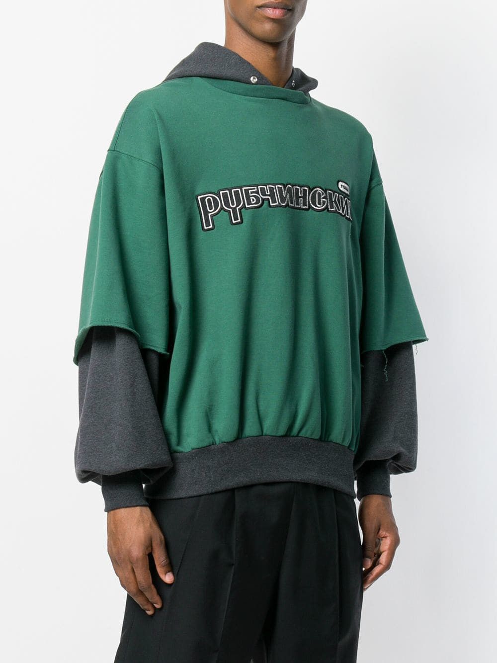 Gosha Rubchinskiy Gosha Rubchinskiy Double Layered Combo Logo Hoodie Grey Green Grailed