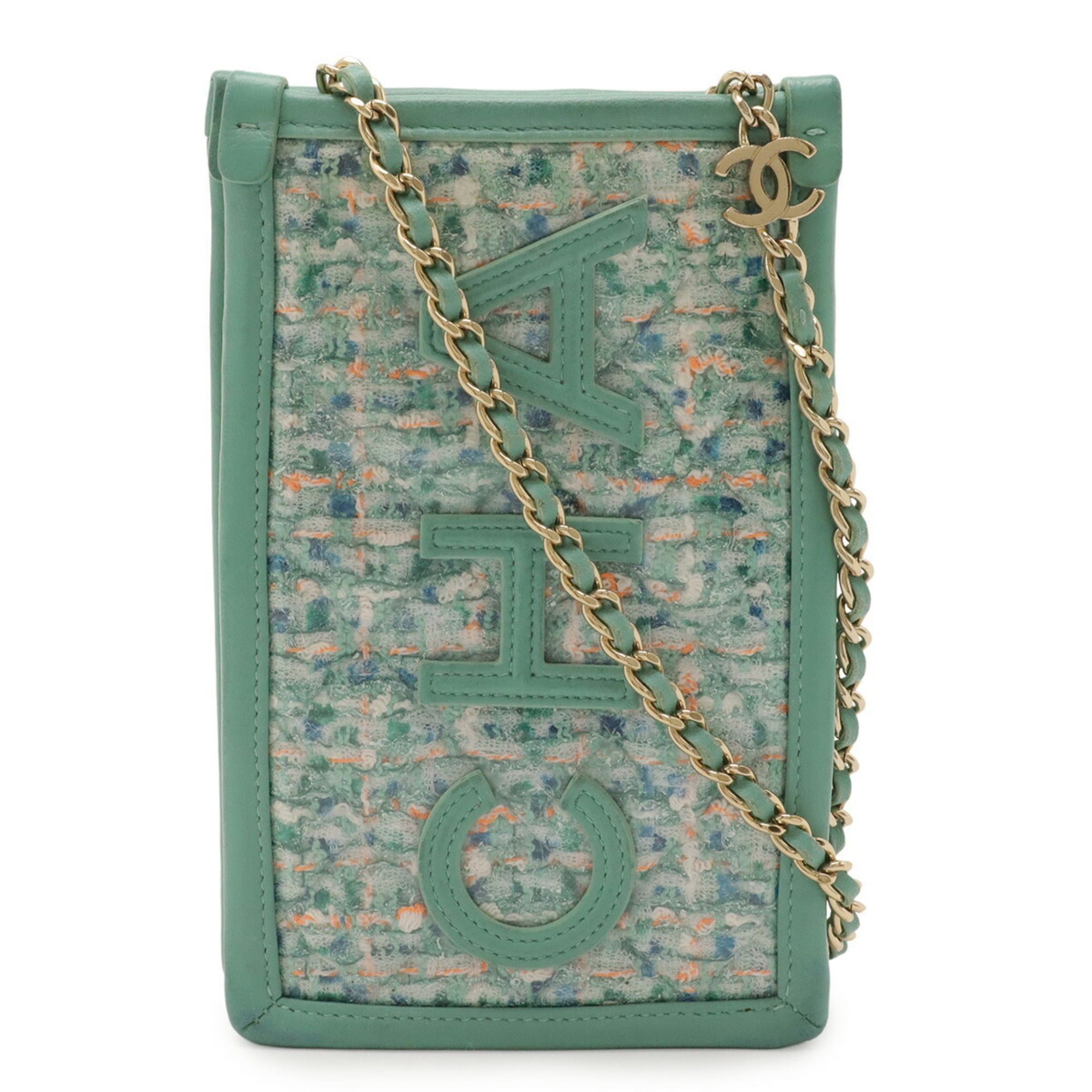 Chanel CHANEL Tweed Chain Shoulder Bag/Pouch in Vinyl, Leather, and Clear Blue-Green Size ONE SIZE - 2 Thumbnail