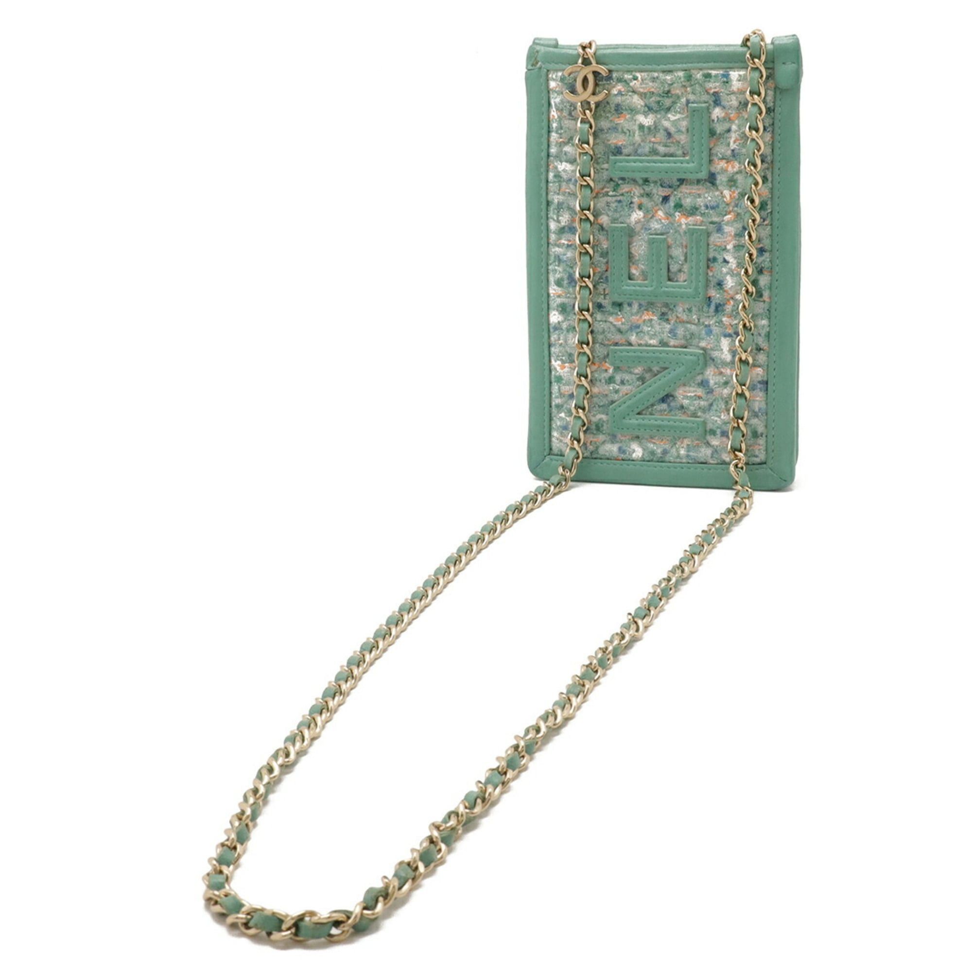 Chanel CHANEL Tweed Chain Shoulder Bag/Pouch in Vinyl, Leather, and Clear Blue-Green Size ONE SIZE - 3 Thumbnail