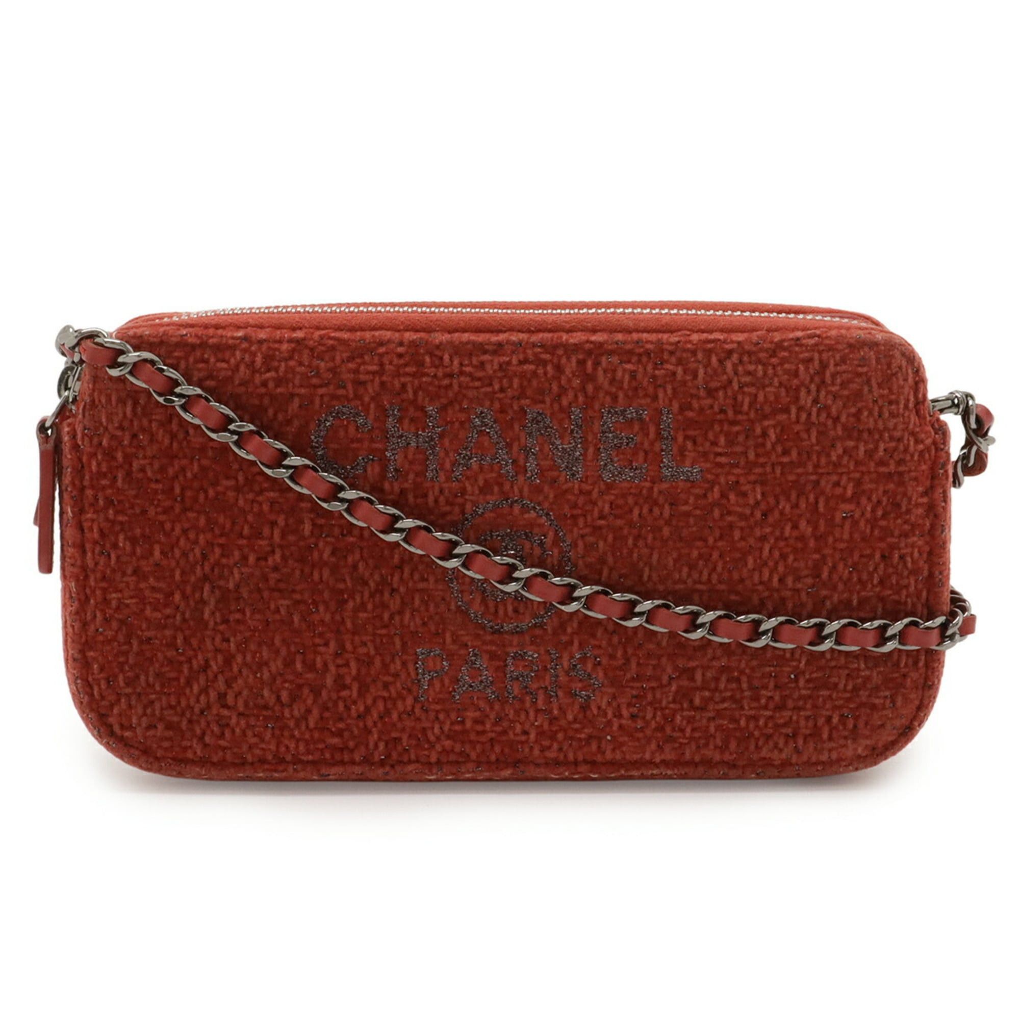 Chanel CHANEL Deauville Chain Wallet, Long Shoulder Bag, Pochette, Clutch, Velvet, Pink Red, A81978 Size ONE SIZE - 2 Thumbnail