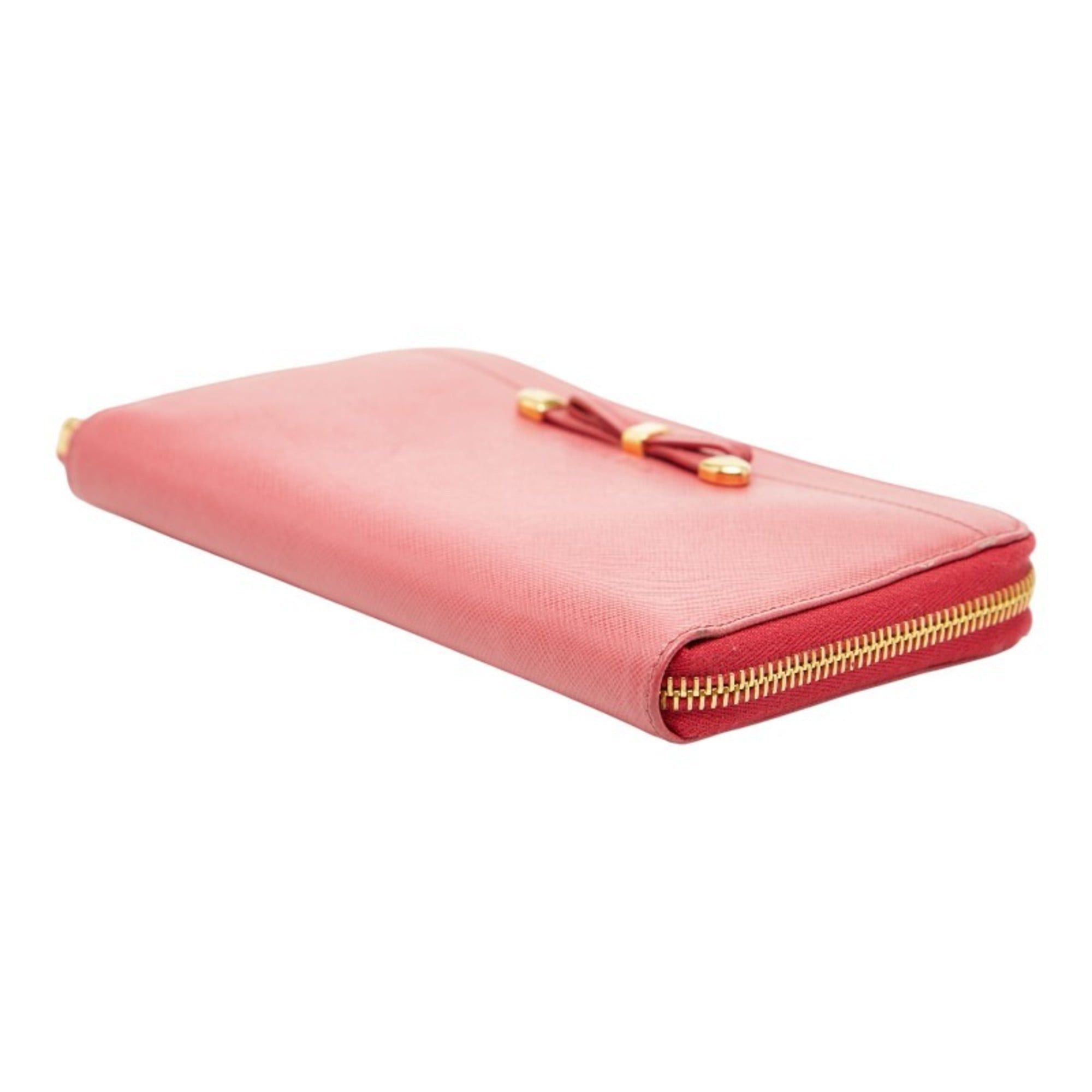 Prada Prada Ribbon Round Zip Long Wallet in Pink Saffiano Leather for Women Size ONE SIZE - 4 Thumbnail