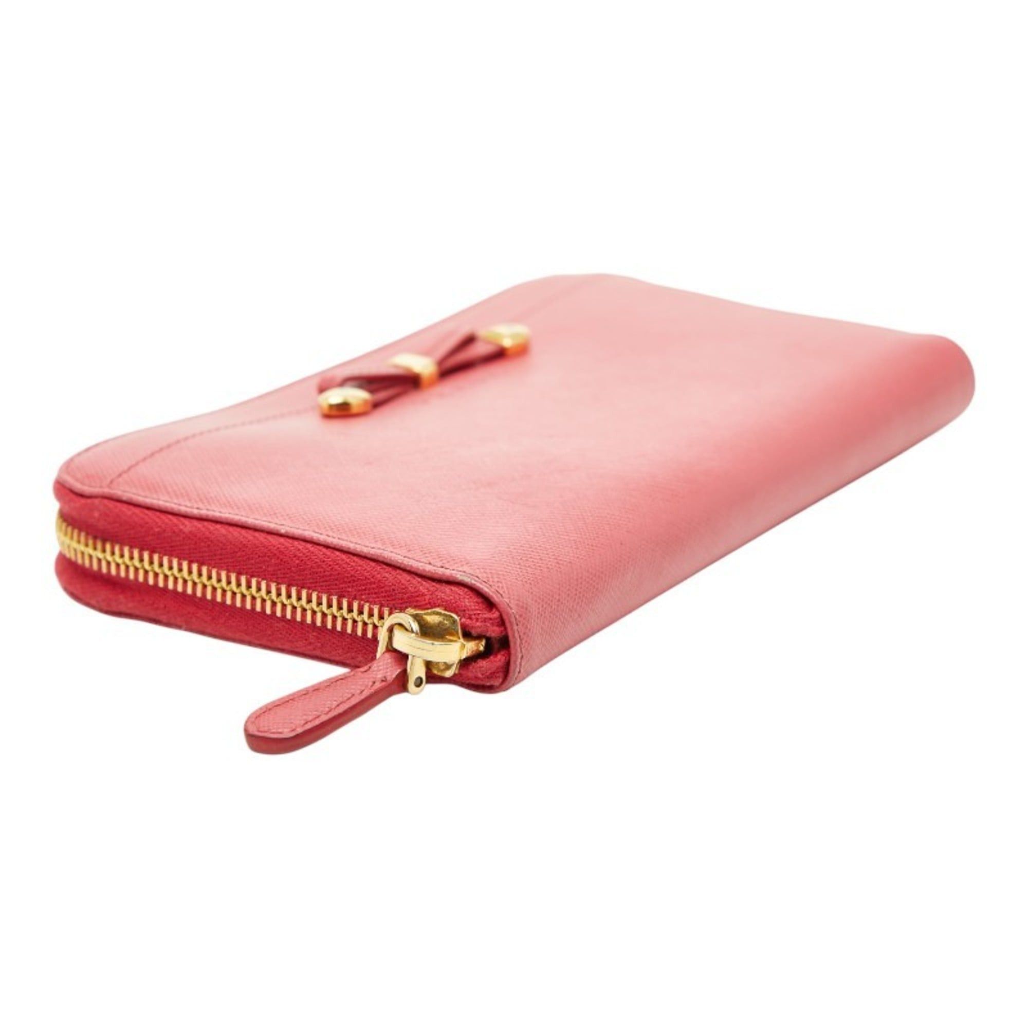 Prada Prada Ribbon Round Zip Long Wallet in Pink Saffiano Leather for Women Size ONE SIZE - 5 Thumbnail