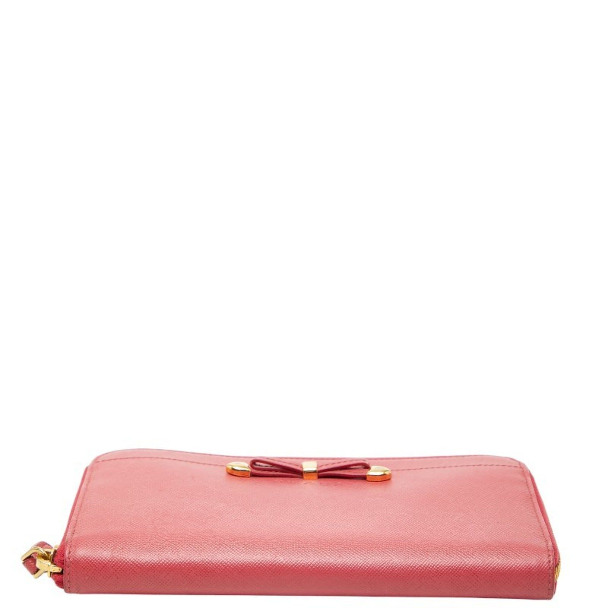 Prada Prada Ribbon Round Zip Long Wallet in Pink Saffiano Leather for Women Size ONE SIZE - 3 Thumbnail