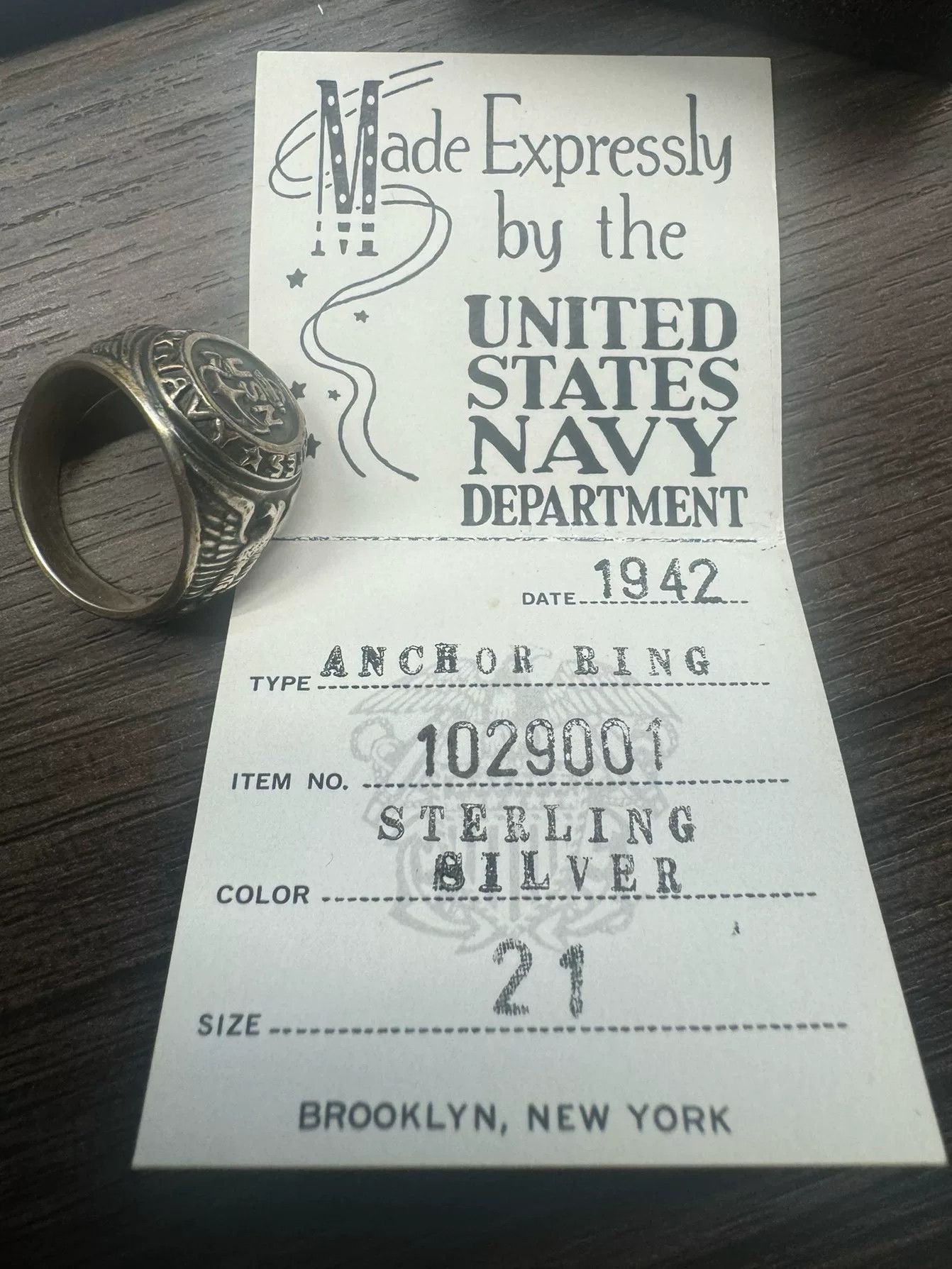 Freewheelers Vintage US Navy Silver Ring Replica Size ONE SIZE - 7 Thumbnail