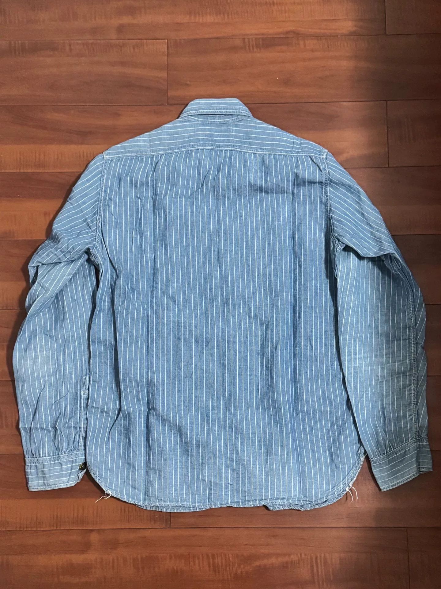 Freewheelers Blue Striped Denim Button-Up Shirt Size US M / EU 48-50 / 2 - 2 Thumbnail