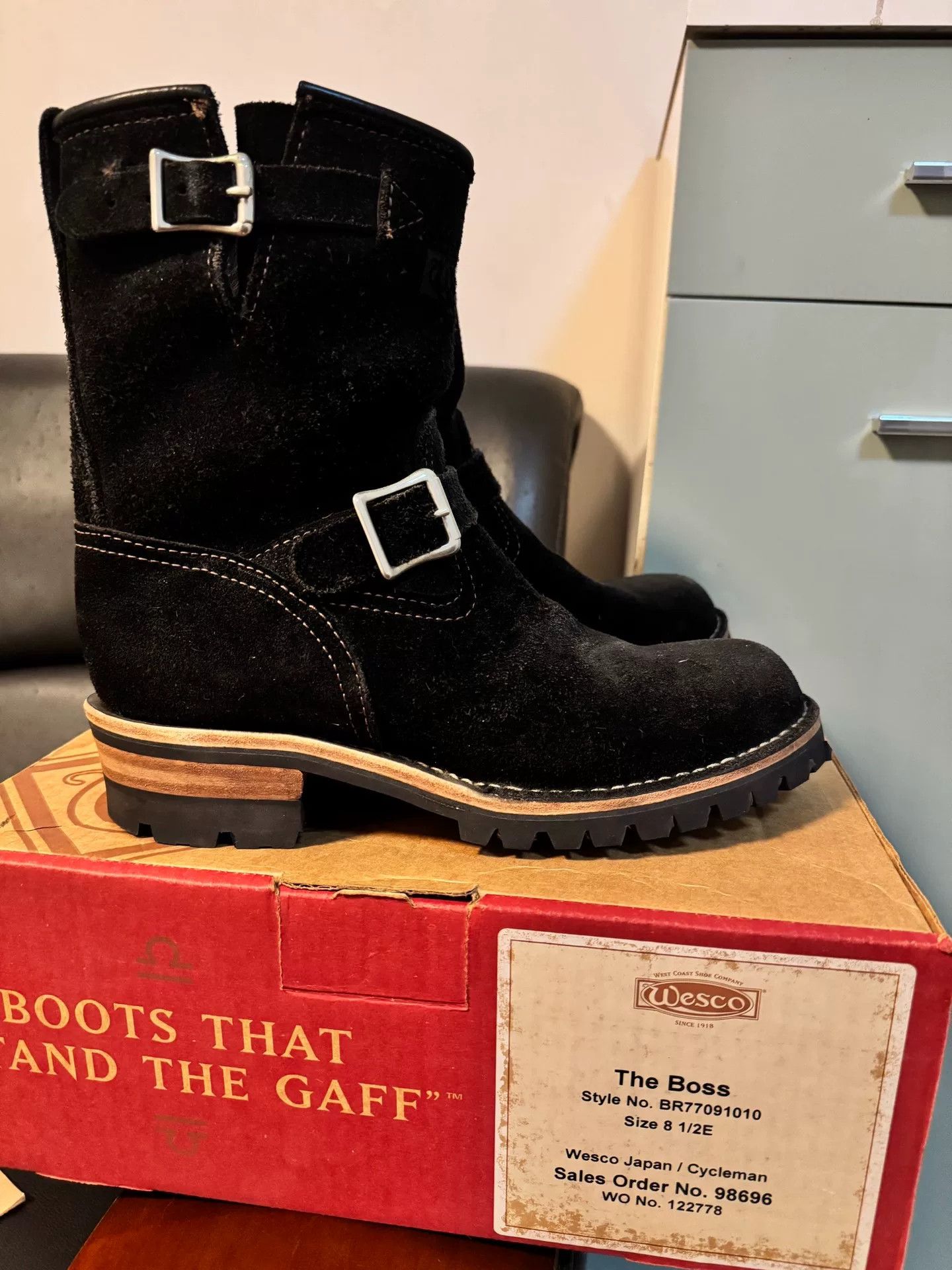 WESCO Wesco Boss Black Suede Engineer Boots Size US 8.5 / EU 41-42 - 3 Thumbnail