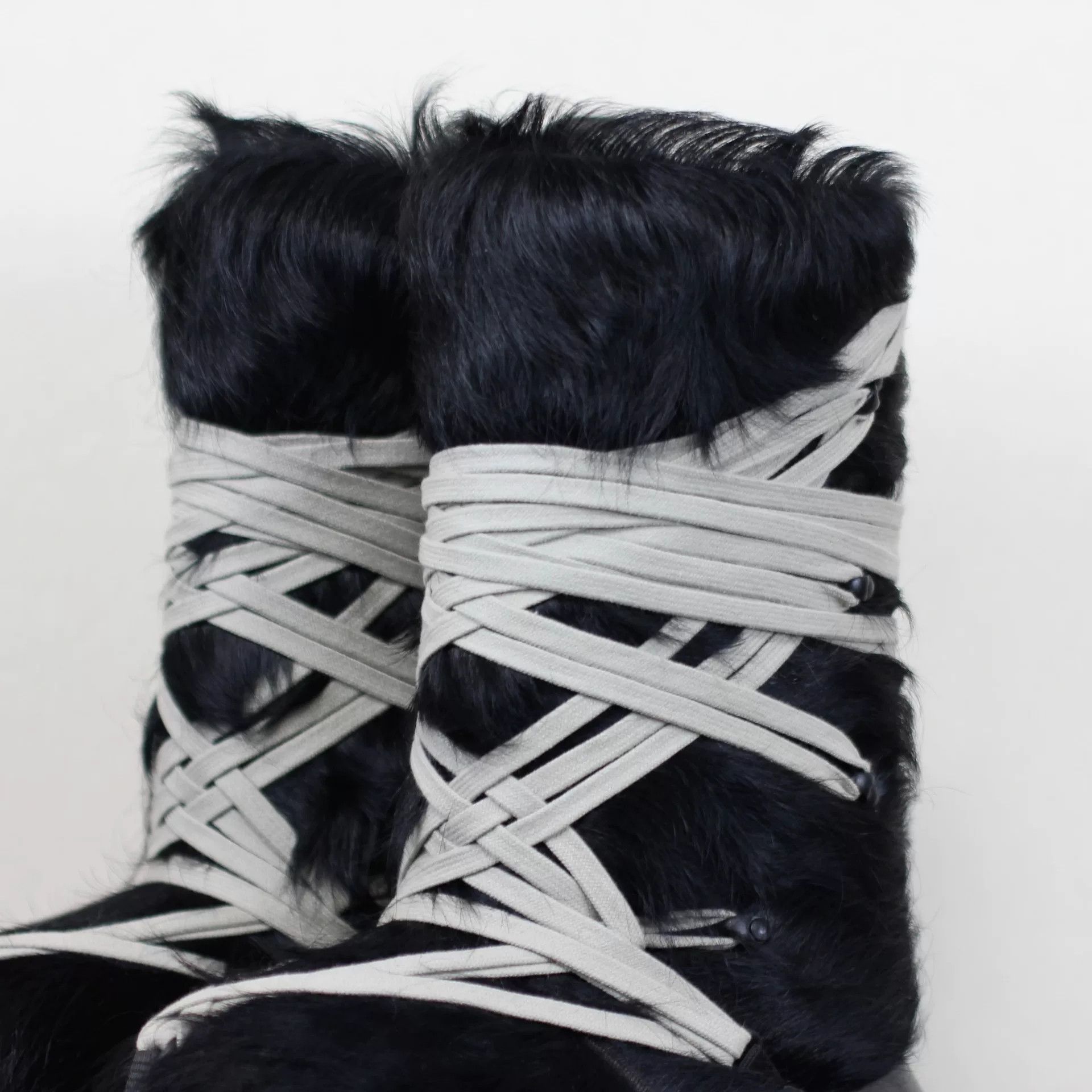 Rick Owens Rick Owens Black Furry Lace-Up Boots Size US 5.5 / EU 38 - 2 Thumbnail