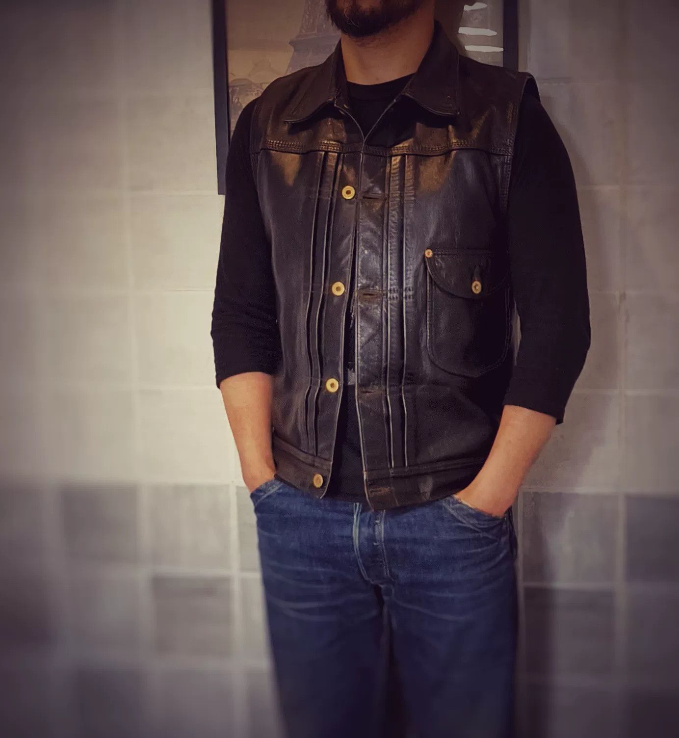 L.C. King Vintage Black Leather Motorcycle Vest Size US L / EU 52-54 / 3 - 2 Thumbnail