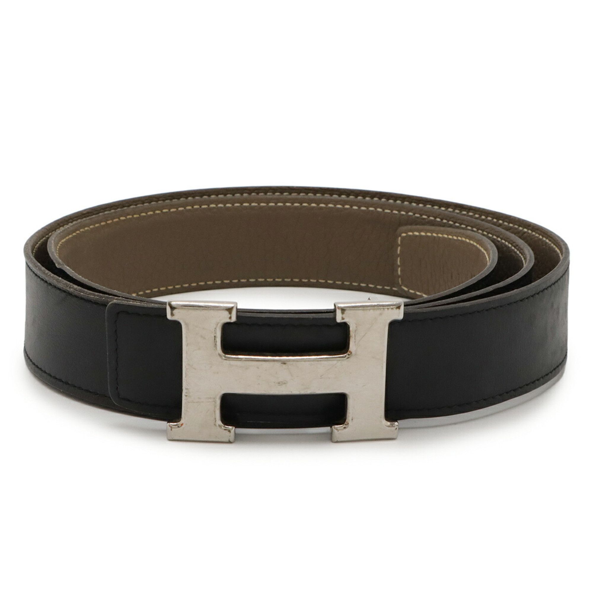Other HERMES H-belt with H-buckle, reversible box calf leather, Togo black, Etoupe #100, □Q stamped Size ONE SIZE - 2 Thumbnail