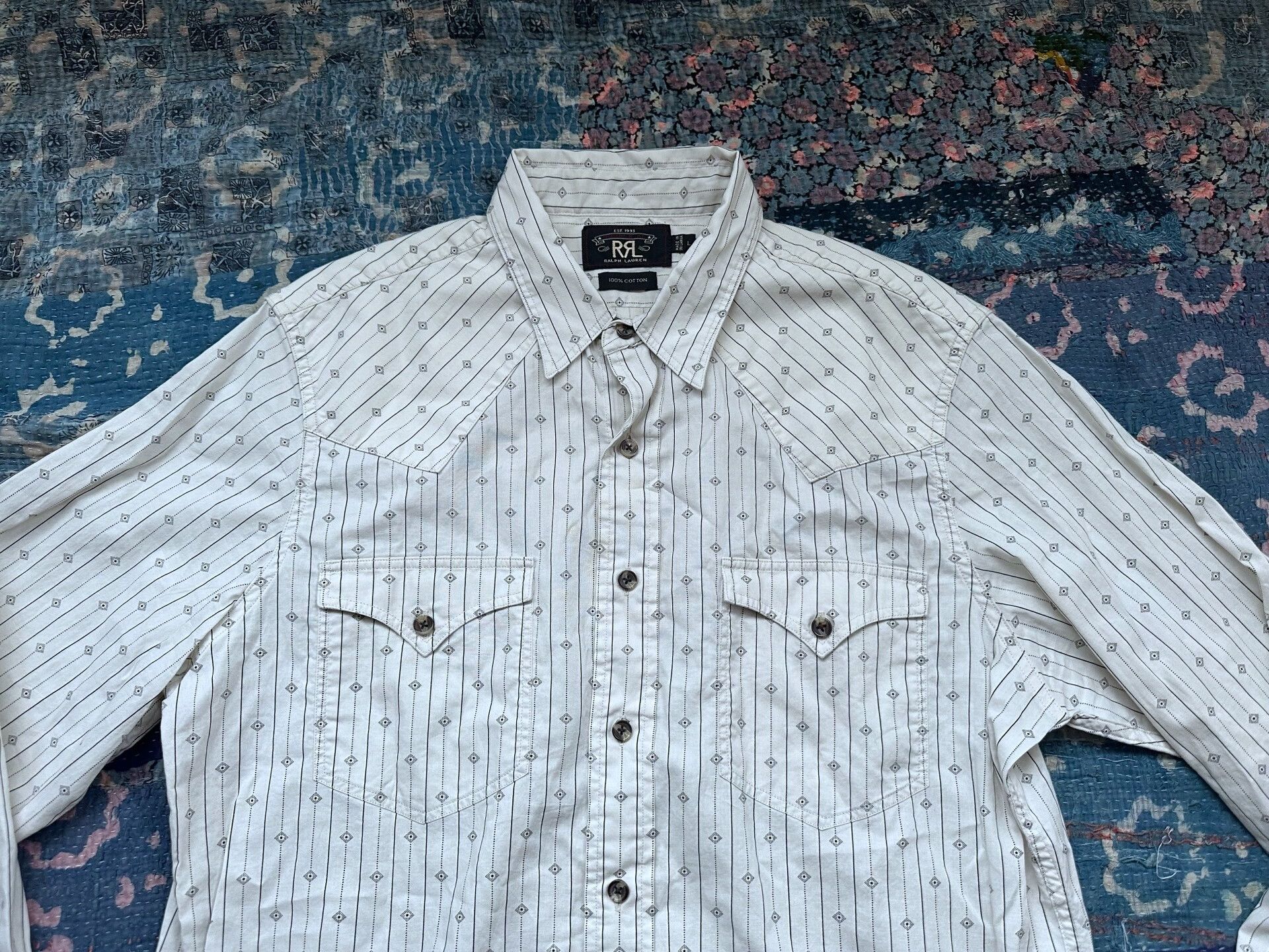 RRL Ralph Lauren RRL Western Print Striped Shirt Size US L / EU 52-54 / 3 - 5 Thumbnail