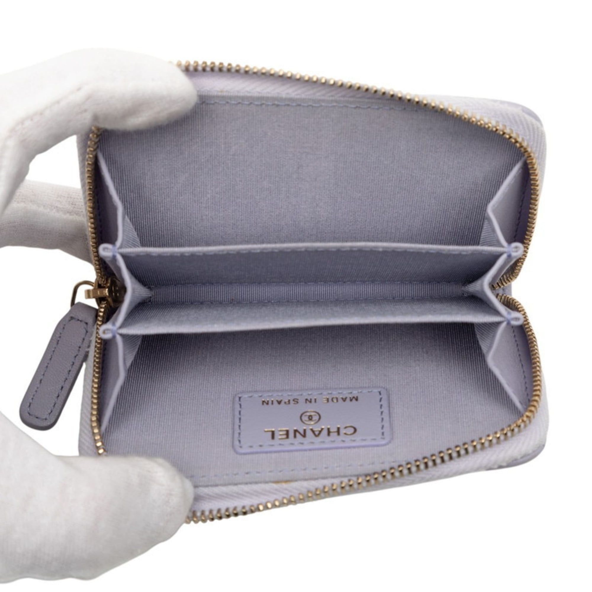 Chanel Chanel Coco Mark Matelasse 19 Business Card Case/Card Case/Pass Case Round Zipper Purple Lambskin Women's CHANEL Size ONE SIZE - 4 Thumbnail