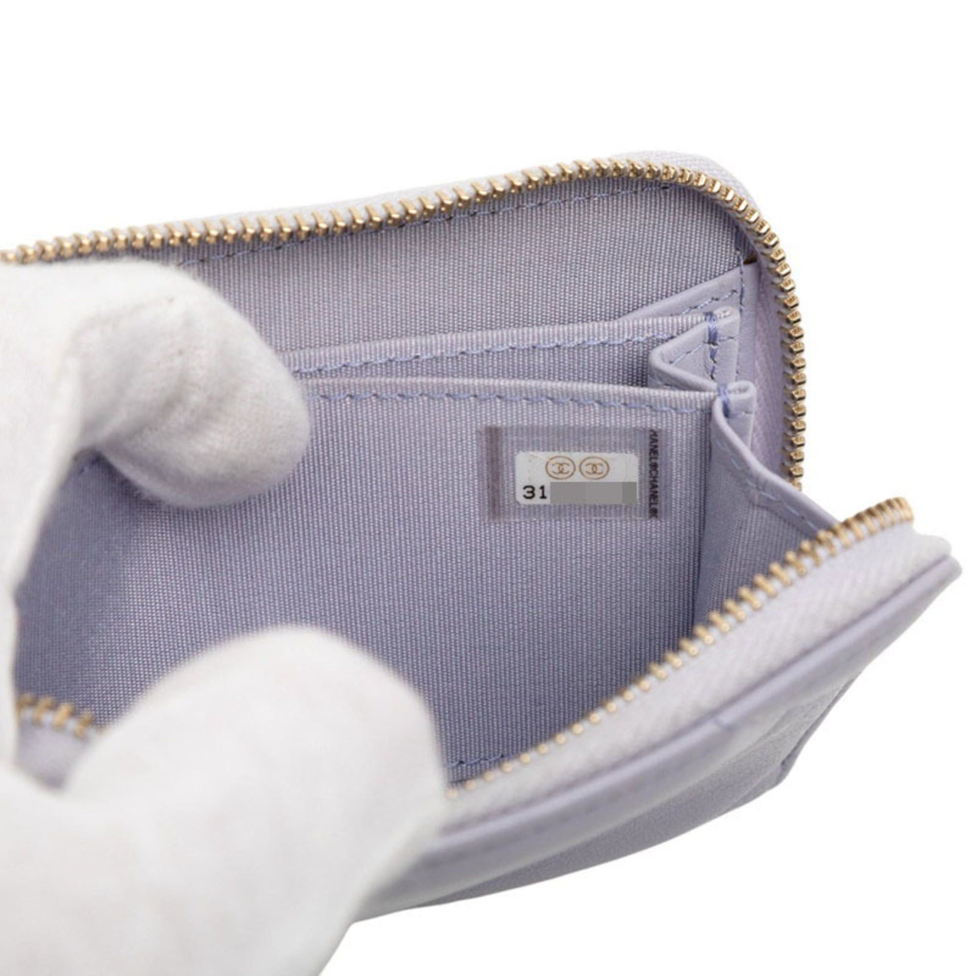 Chanel Chanel Coco Mark Matelasse 19 Business Card Case/Card Case/Pass Case Round Zipper Purple Lambskin Women's CHANEL Size ONE SIZE - 6 Thumbnail