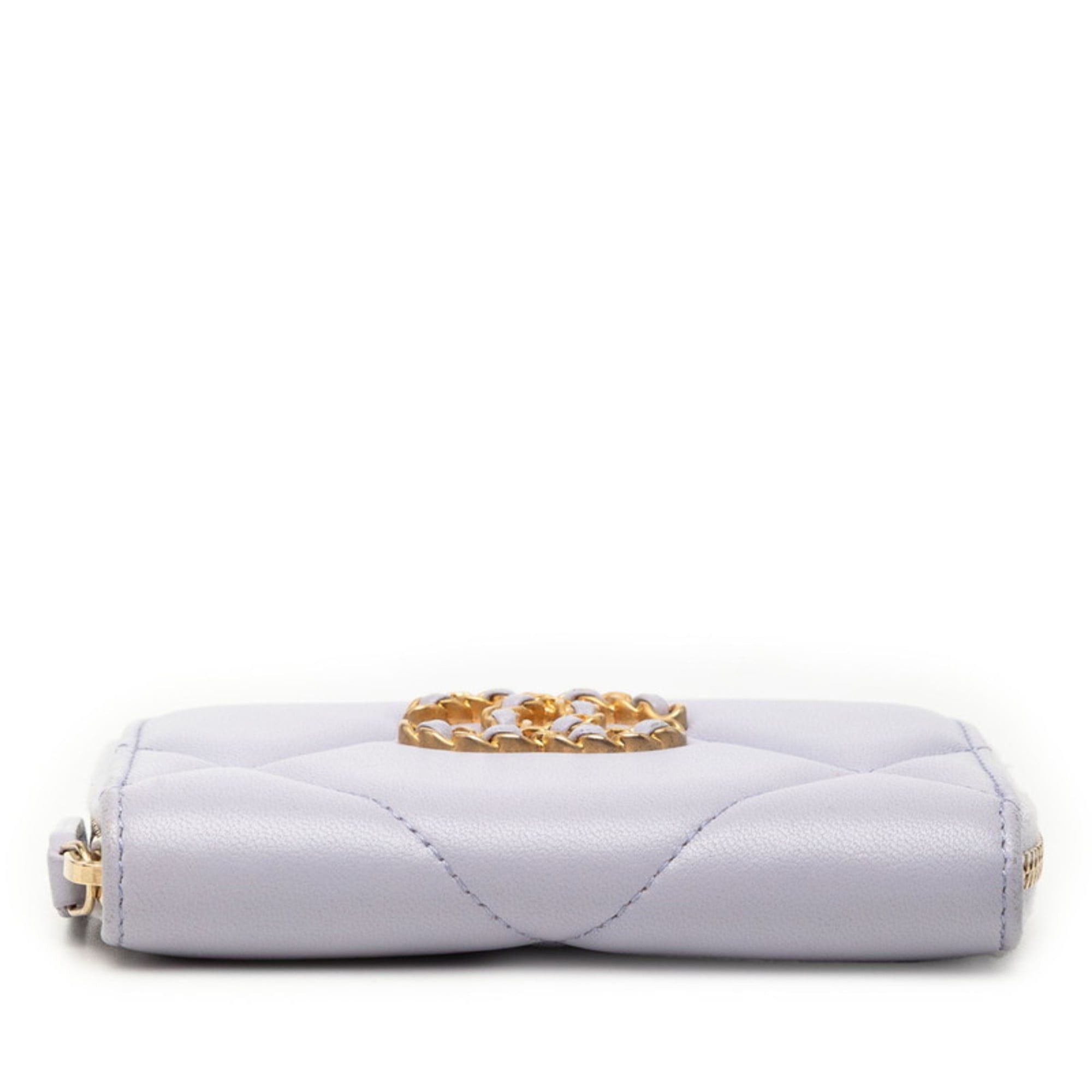 Chanel Chanel Coco Mark Matelasse 19 Business Card Case/Card Case/Pass Case Round Zipper Purple Lambskin Women's CHANEL Size ONE SIZE - 3 Thumbnail