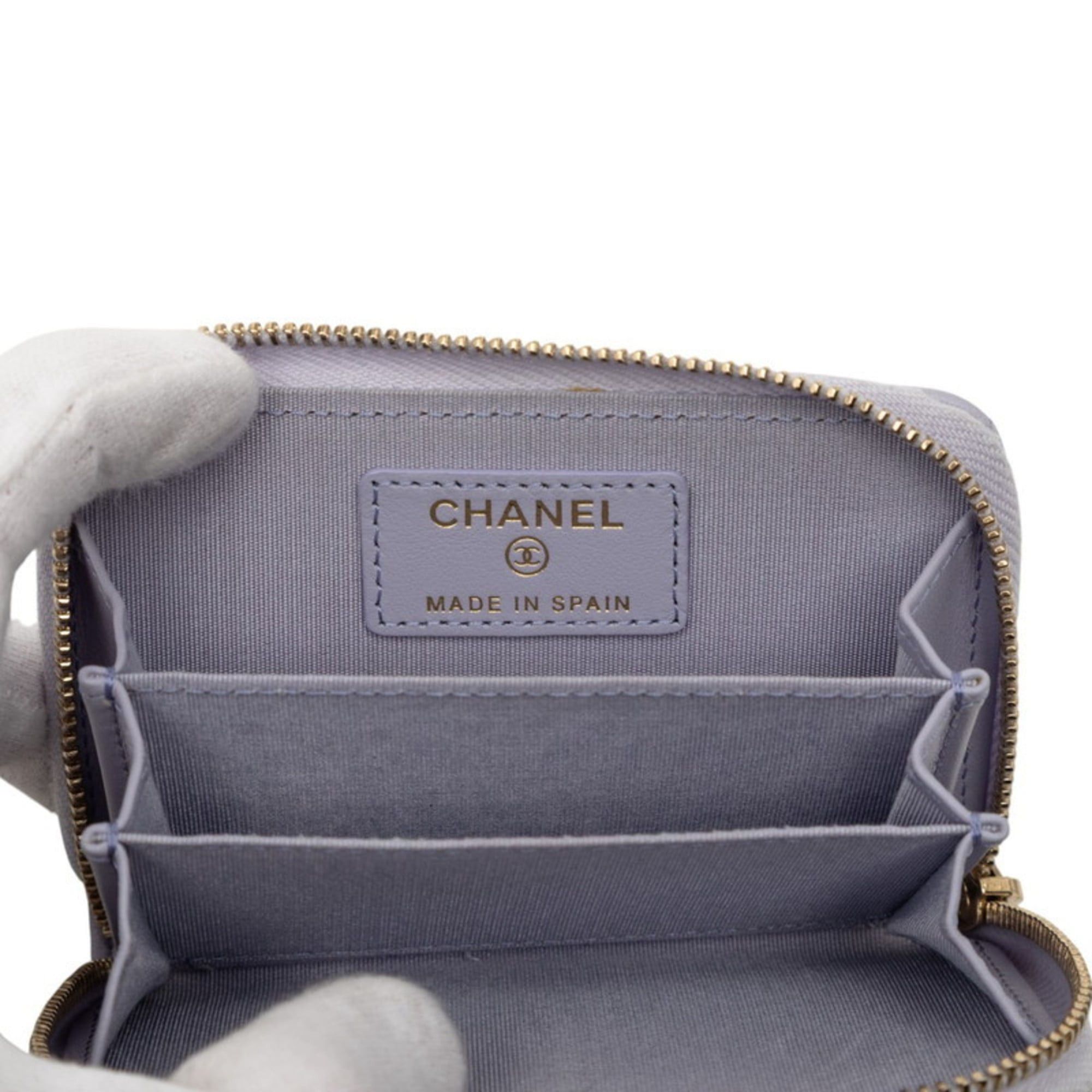 Chanel Chanel Coco Mark Matelasse 19 Business Card Case/Card Case/Pass Case Round Zipper Purple Lambskin Women's CHANEL Size ONE SIZE - 5 Thumbnail