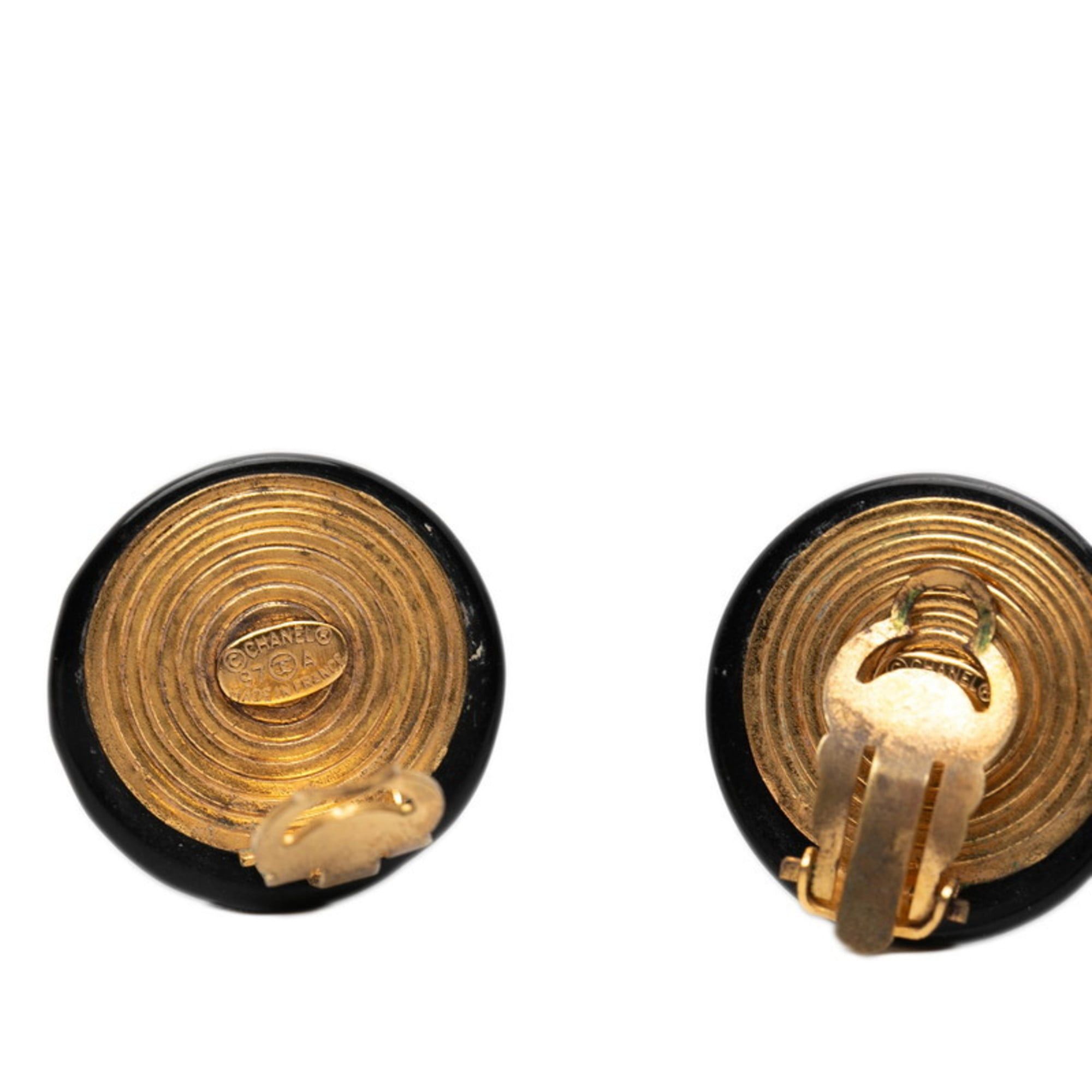 Chanel Chanel Coco Mark Earrings, Black Gold Plastic, Plated, Women's, CHANEL Size ONE SIZE - 3 Thumbnail