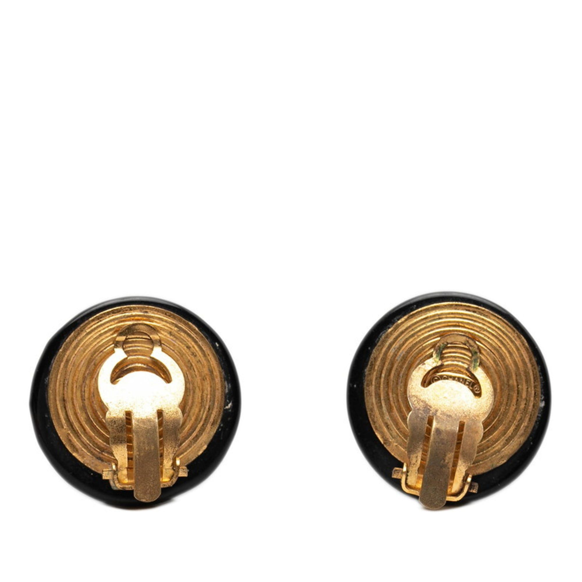 Chanel Chanel Coco Mark Earrings, Black Gold Plastic, Plated, Women's, CHANEL Size ONE SIZE - 2 Thumbnail