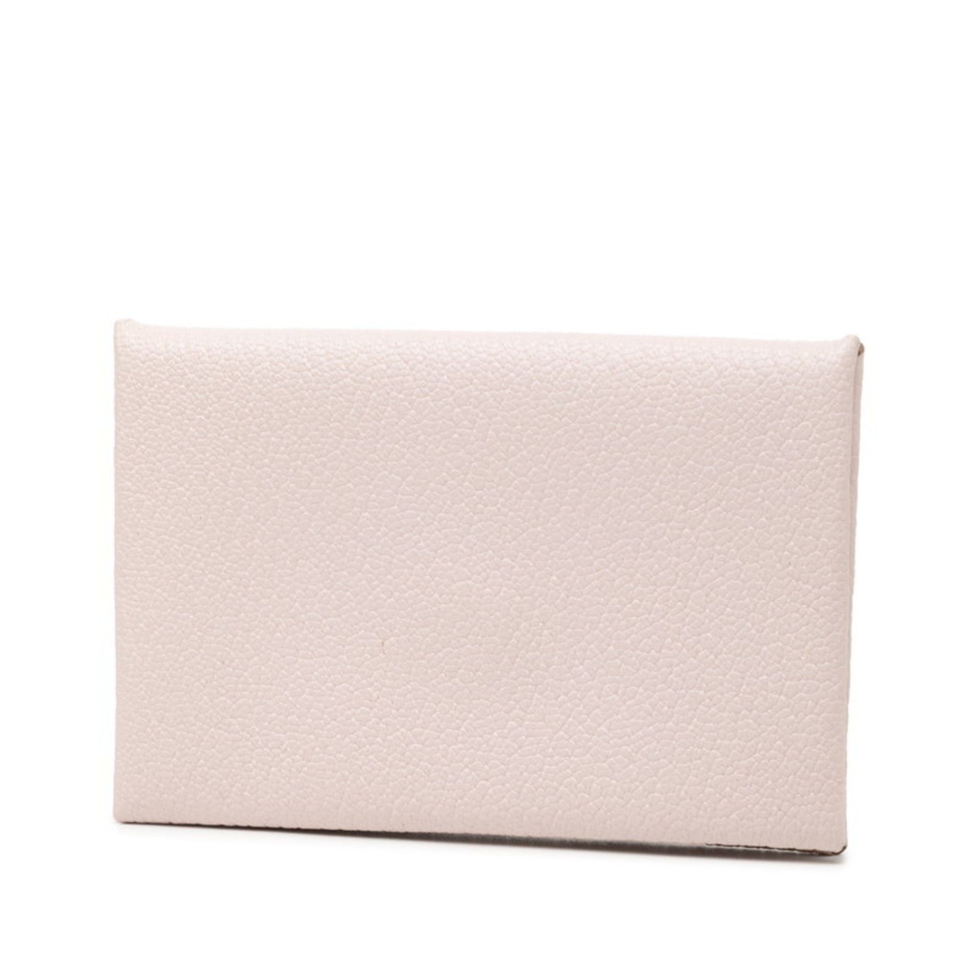 Hermes Hermes Hermès Calvi Business Card Case, Mauve Pale Pink Chevre Mysore, Women's Size ONE SIZE - 2 Thumbnail