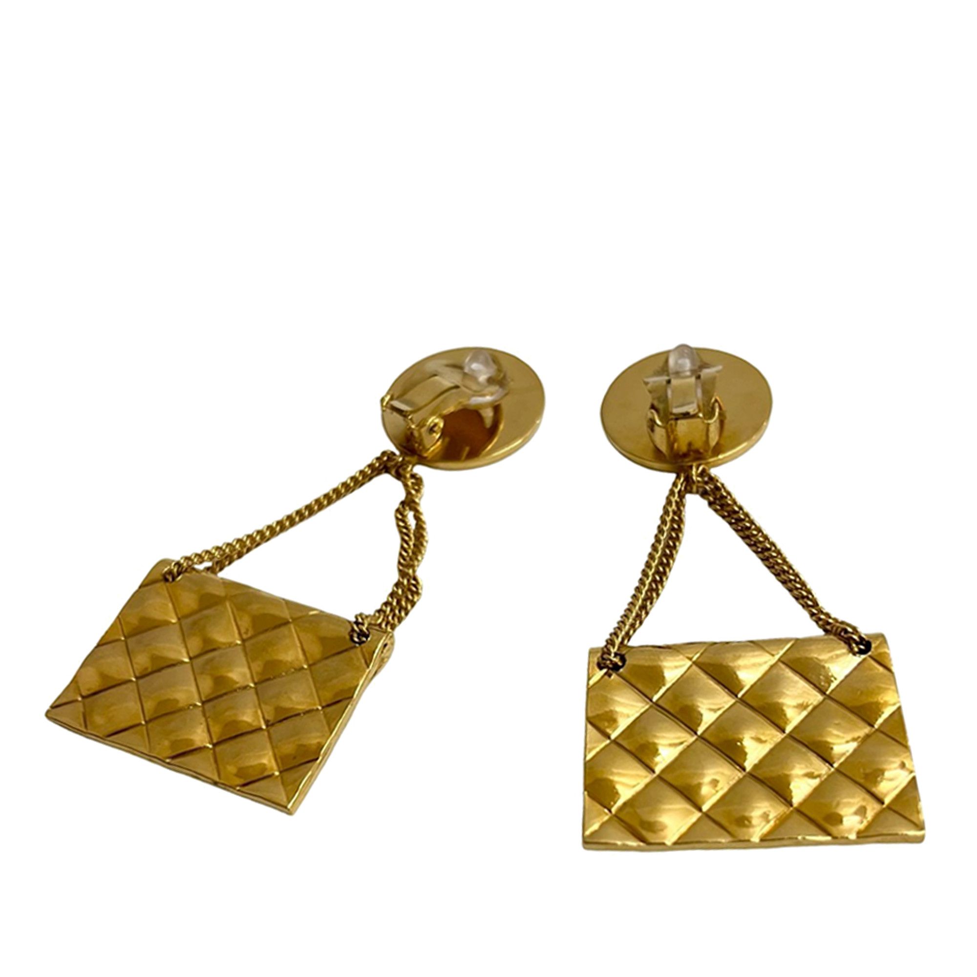 Chanel Chanel CC Gold Plated Classic Quilted Flap Medallion Clip On Earrings Size ONE SIZE - 2 Thumbnail