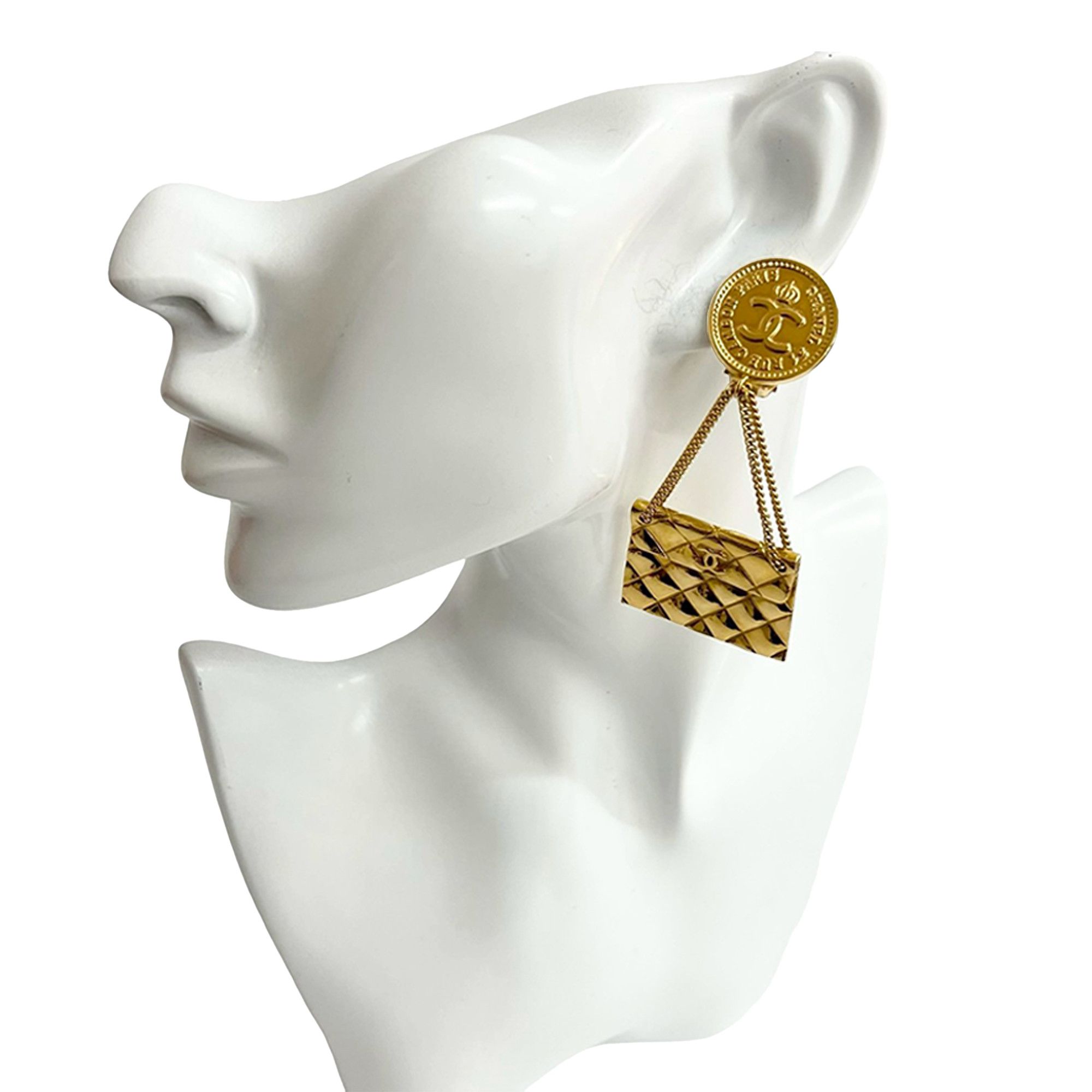 Chanel Chanel CC Gold Plated Classic Quilted Flap Medallion Clip On Earrings Size ONE SIZE - 4 Thumbnail
