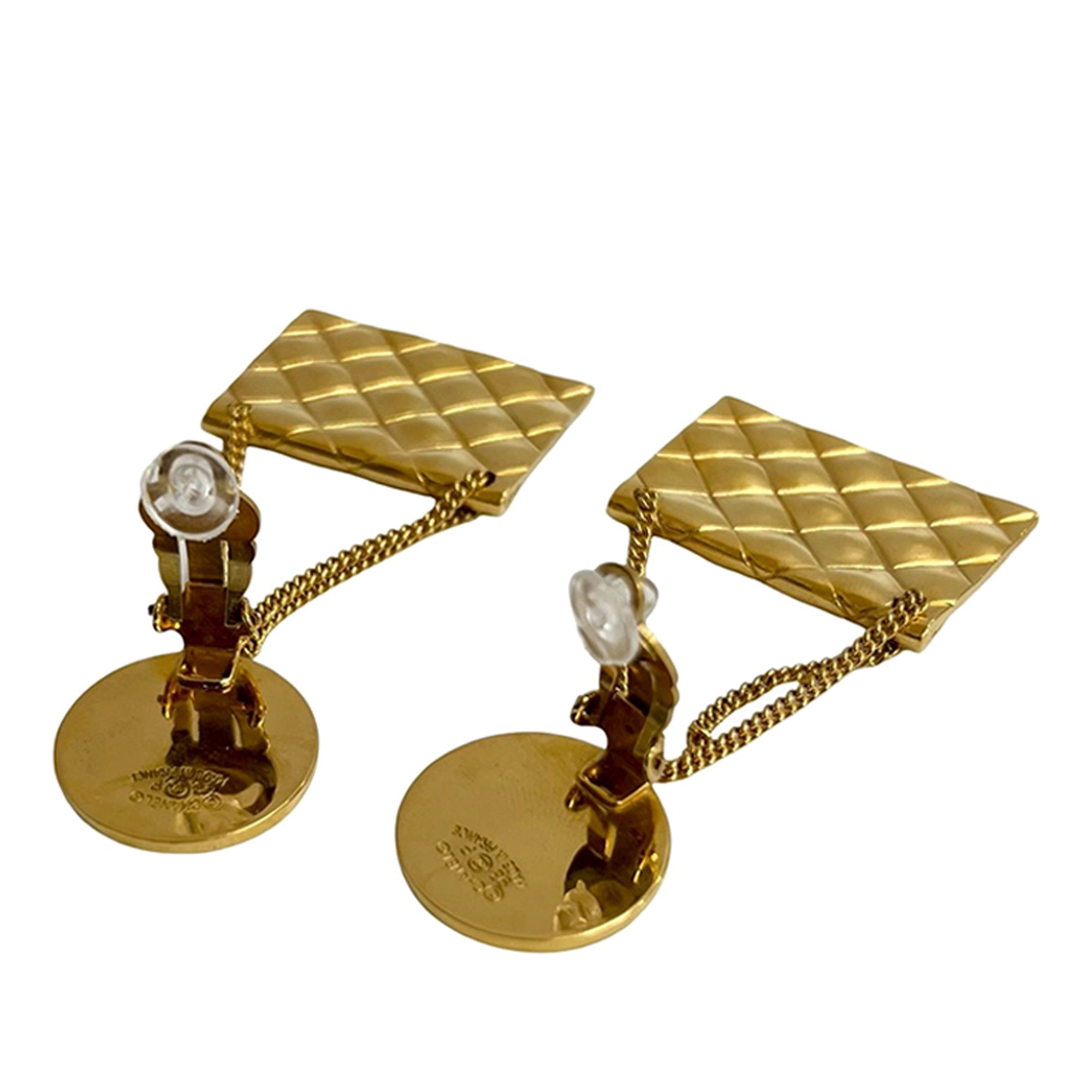 Chanel Chanel CC Gold Plated Classic Quilted Flap Medallion Clip On Earrings Size ONE SIZE - 3 Thumbnail