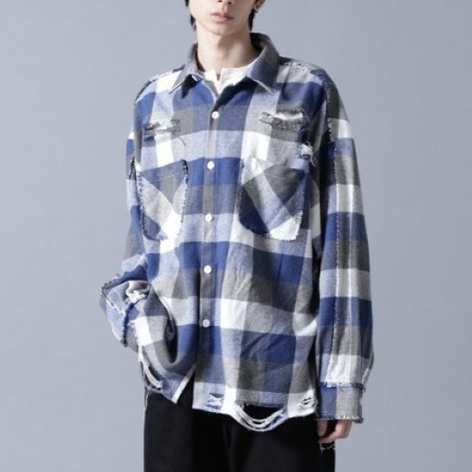 Other Other Danke Schon FLANNEL DAMAGE SHIRTS BLOCK Polyester Cotton Rayon Shirt Textile Tops UNS24033B-DS DUTY FREE for USA Size ONE SIZE - 3 Thumbnail